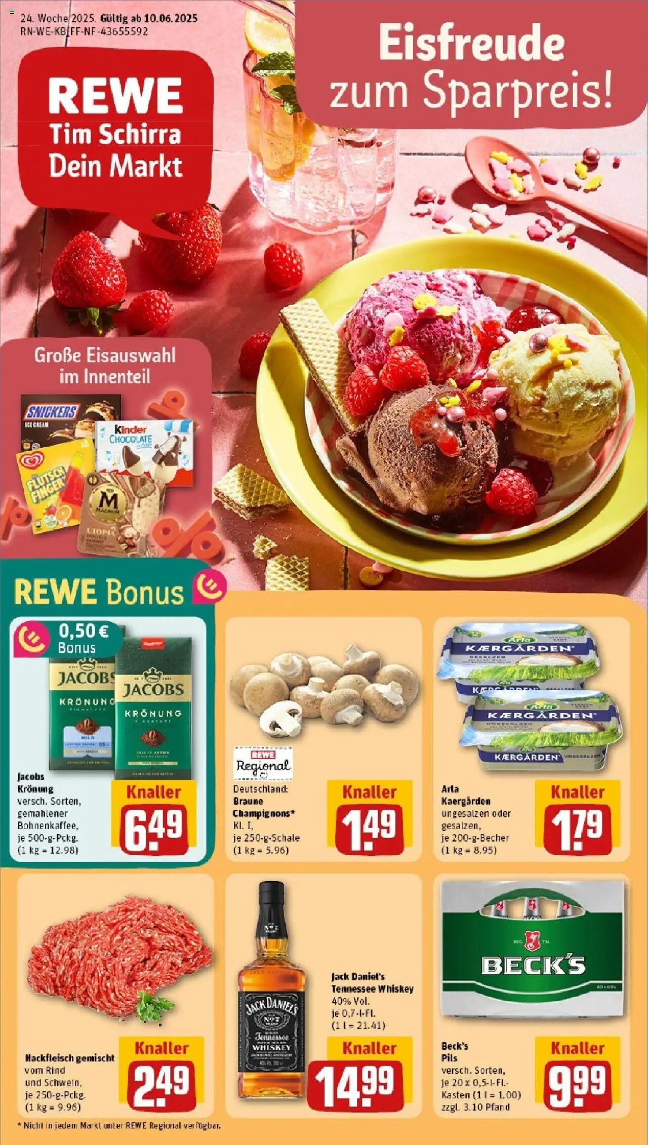 Rewe prospekt Trier	 - gültig ab dem 08.06.2025 | Seite: 1 | Produkte: Butter, Jack Daniel's, Snickers, Champignons