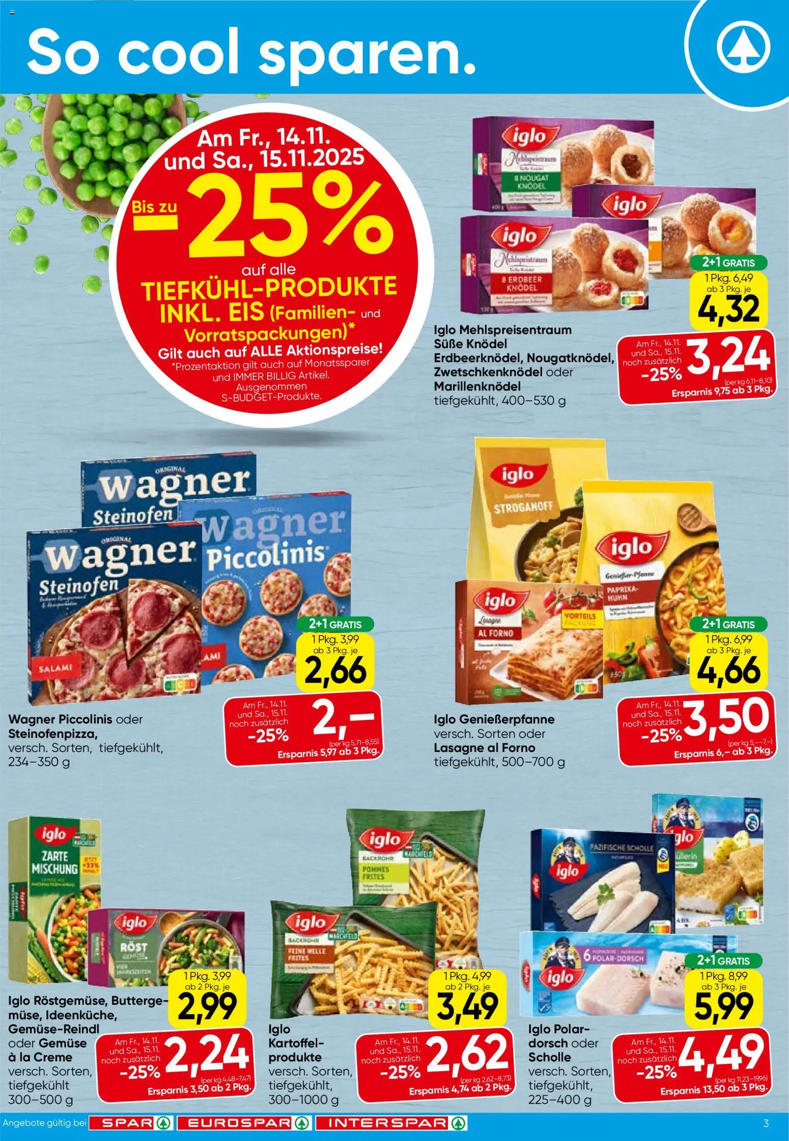 Spar Flugblatt - Niederösterreich gültig ab 13.11.2025 | Seite: 3 | Produkte: Eis, Gemüse, Creme, Salami
