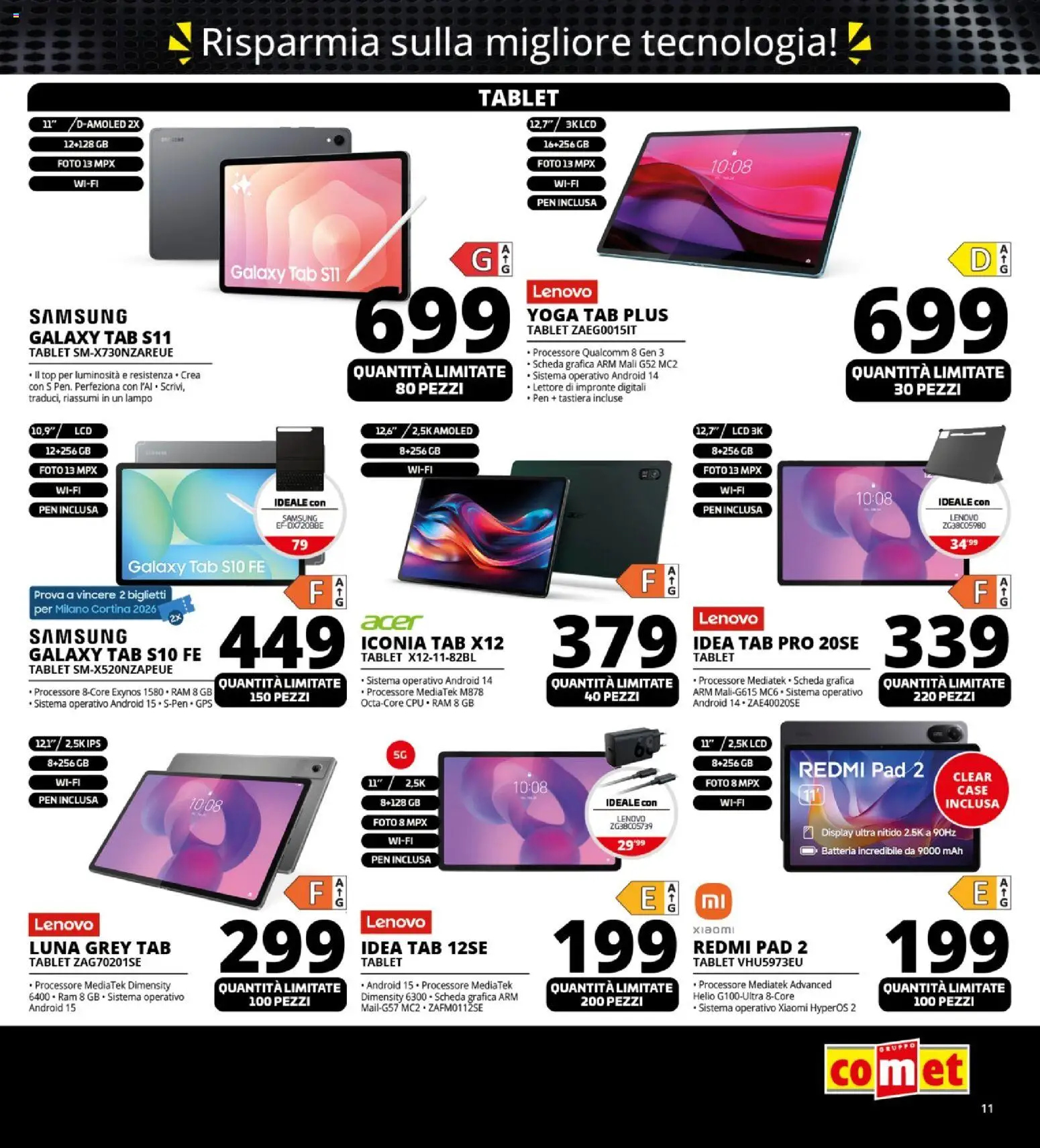 Volantino Comet del 13.11.2025 | Pagina: 11 | Prodotti: Top, Tablet, Tastiera, Samsung
