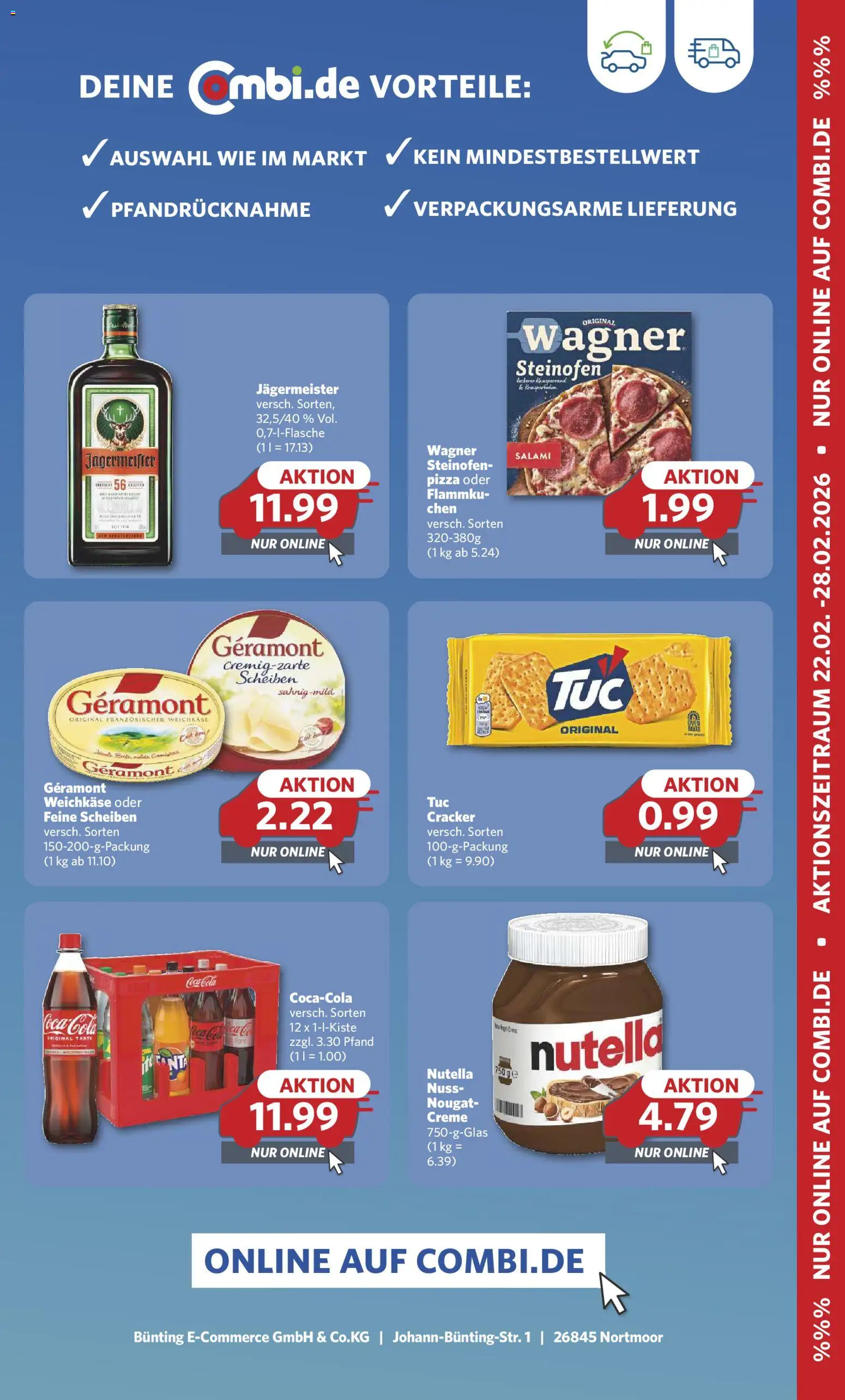 Combi Prospekt 	 – gültig ab 22.02.2026 | Seite: 28 | Produkte: Coca cola, Creme, Jägermeister, Pizza
