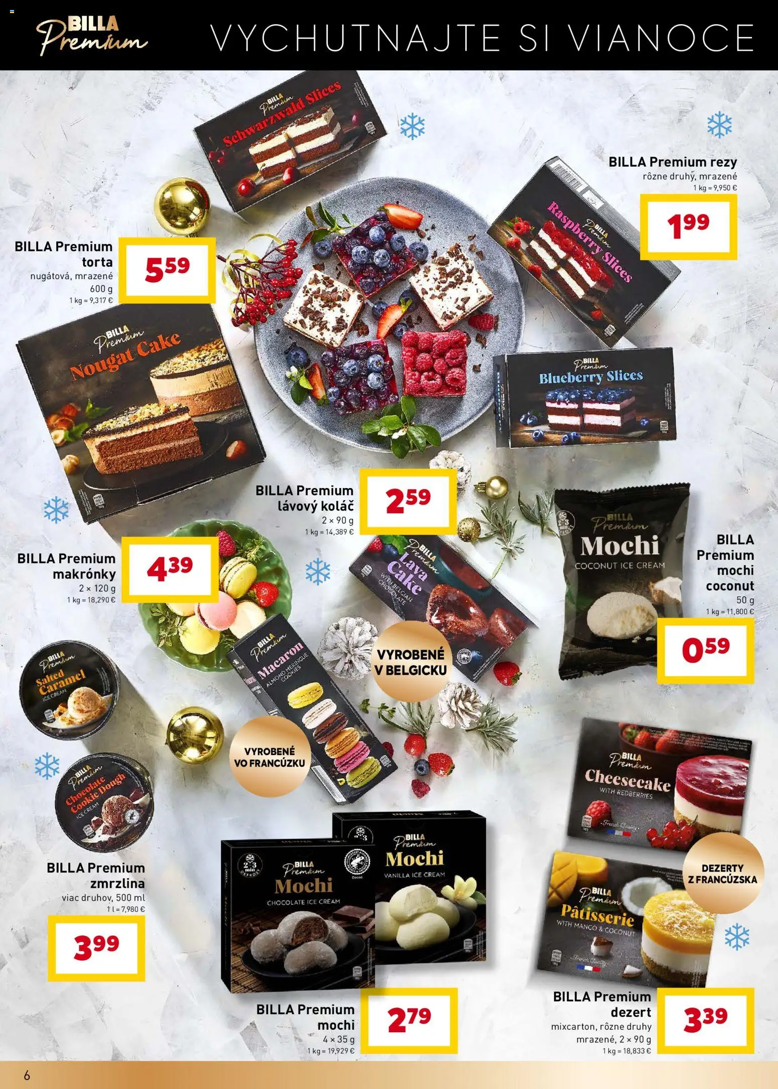 Nové Billa akcie – leták je platný od 19.11.2025 | Strana: 6 | Produkty: Makronky, Zmrzlina, Koláč, Mango