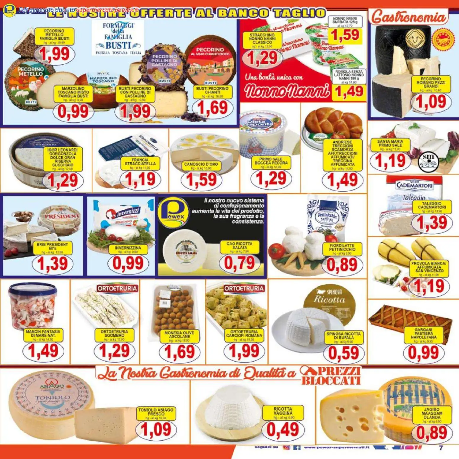 Volantino Pewex del 27.03.2026 | Pagina: 7 | Prodotti: Olive, Carciofi, Sgombro, Pecorino