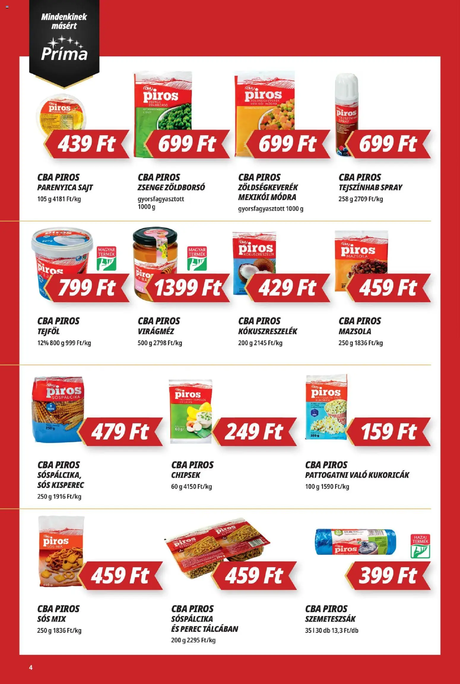 CBA Príma akciós ujság - amely érvényes a következő dátumtól: 13.12.2025 | Oldal: 4 | Termékek: Kisperec, Tejszínhab, Virágméz, Kókuszreszelék