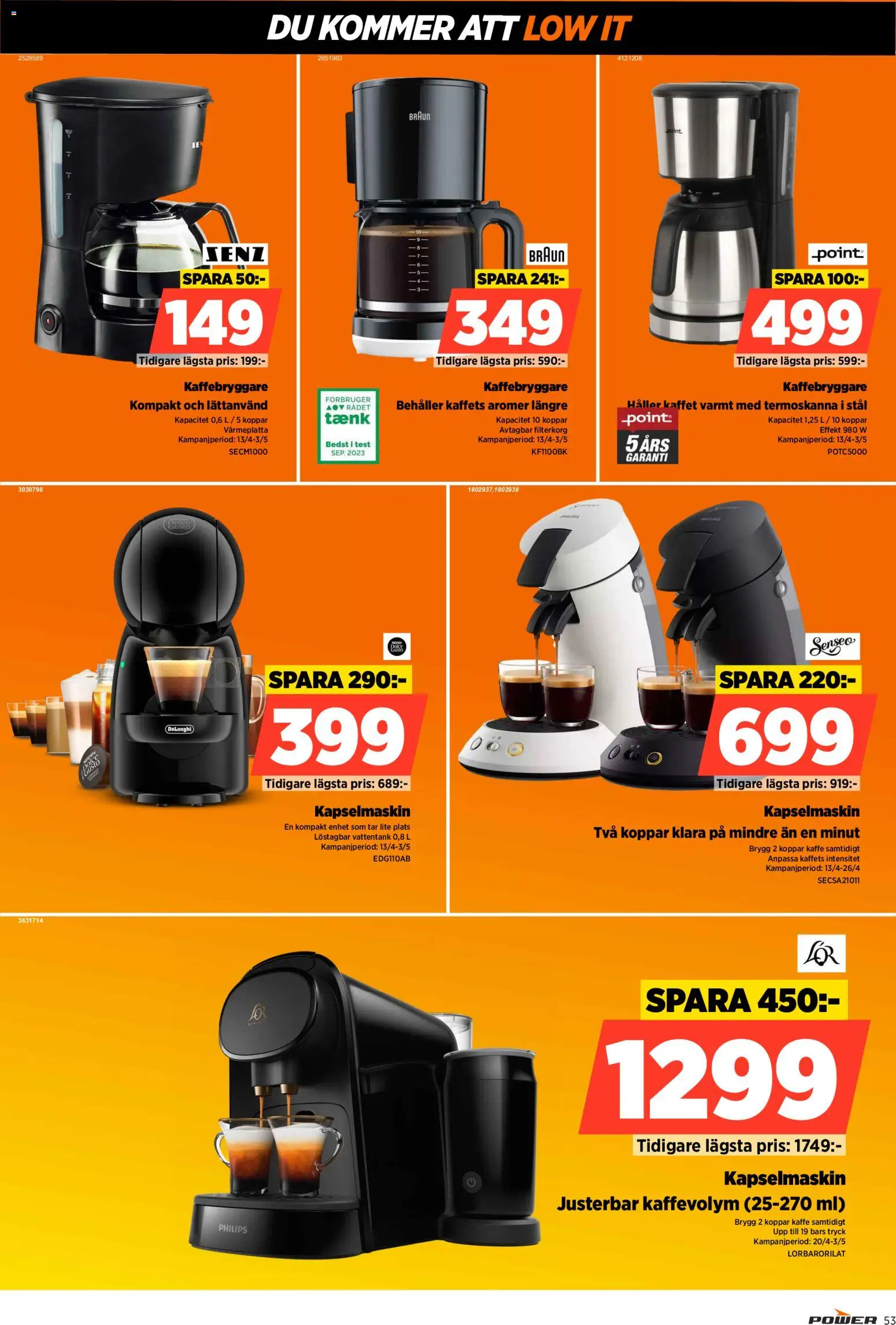 Power reklamblad aktuell från 27.04.2026 | Sida: 53 | Produkter: Kaffebryggare, Kaffe, Kapselmaskin