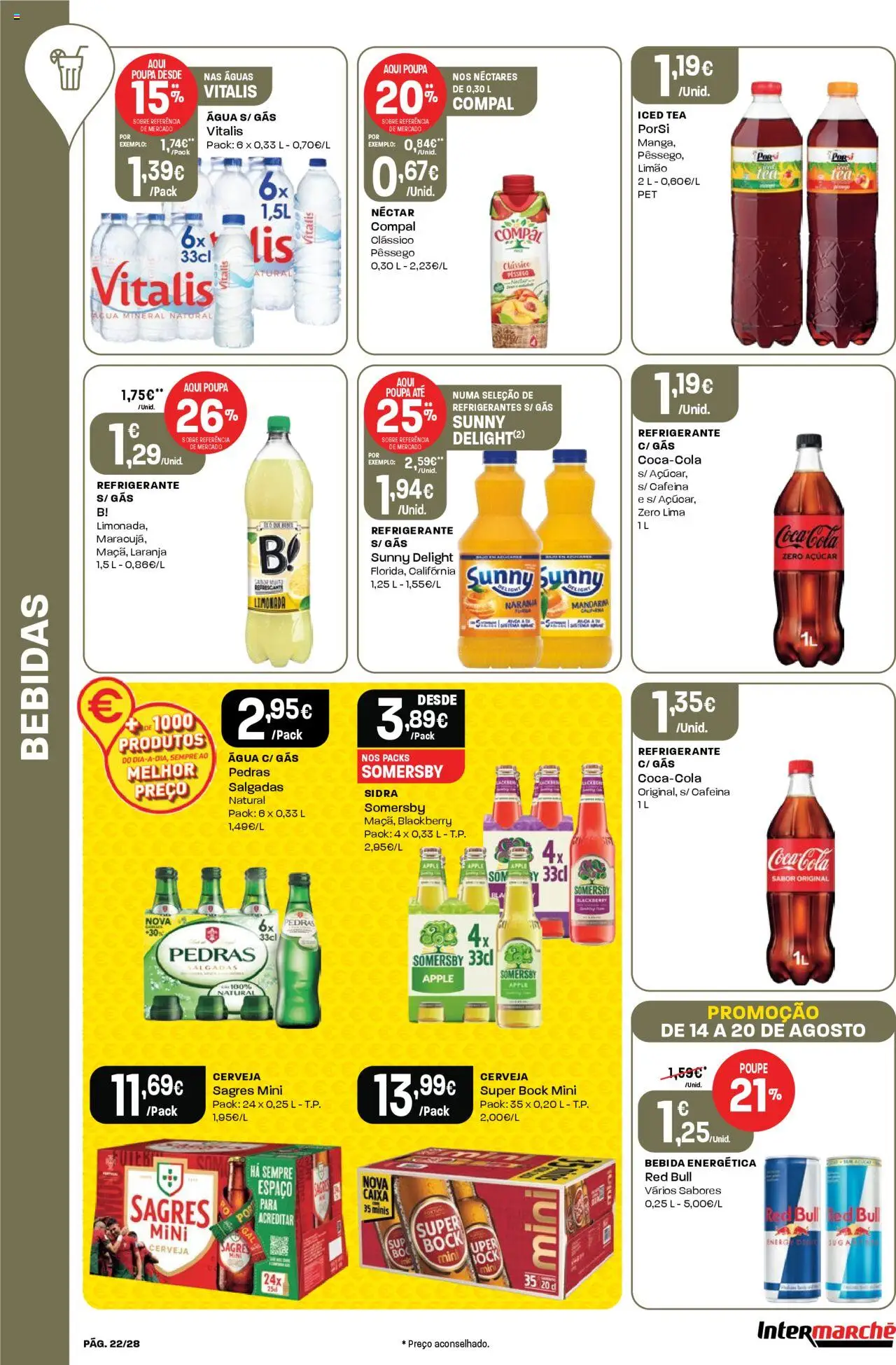 Intermarché folheto │ válido de 14.08.2025 | Página: 22 | Produtos: Refrigerante, Caixa, Cerveja, Somersby