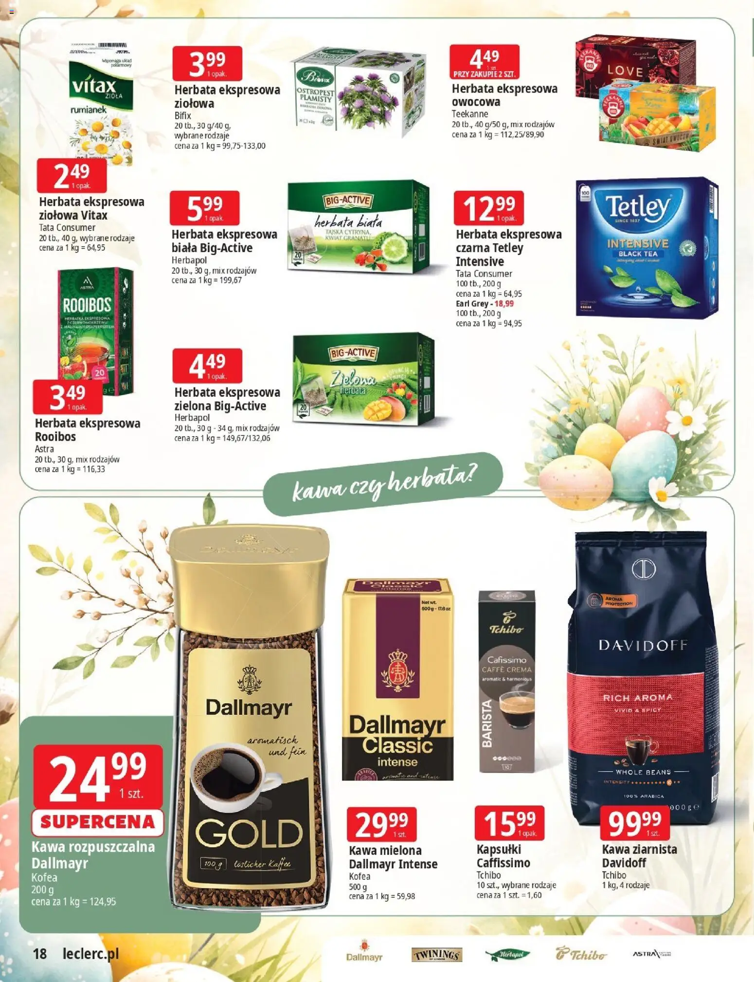 E.Leclerc gazetka - Zielona Góra Wielkanoc od 17.03.2026 | Strona: 18 | Produkty: Kawa ziarnista, Kawa rozpuszczalna, Tchibo, Herbata