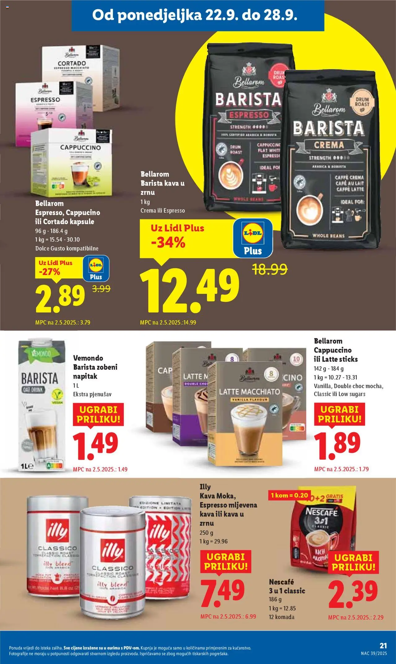Lidl katalog | vrijedi od 22.09.2025 | Stranica: 21 | Proizvodi: Kava u zrnu, Dolce Gusto, Nescafe, Kava