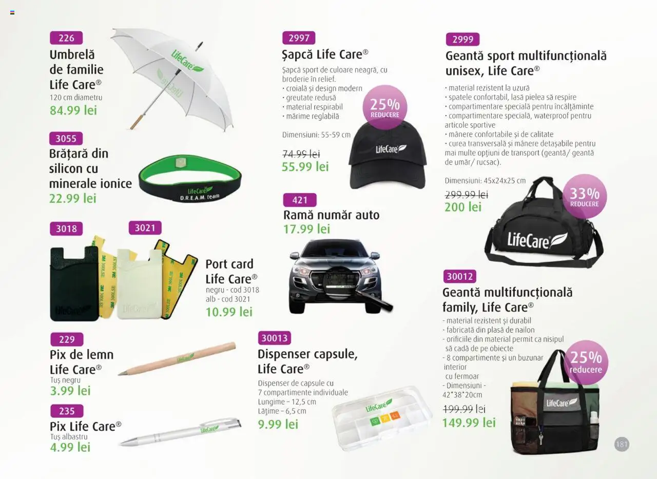 Life Care catalog - Aprilie/Octombrie – valabil de la 01.04.2025 | Pagină: 183 | Produse: Umbrelă, Curea, Geantă, Cadă