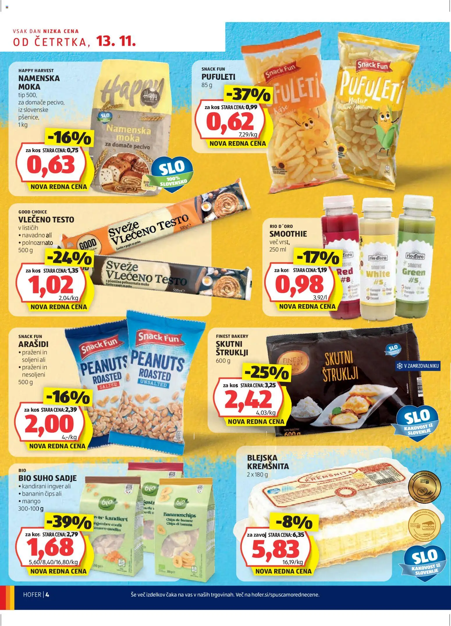 Hofer SI katalog | vrijedi od 13.11.2025 | Stranica: 4 | Proizvodi: Banane, Čips, Smoothie, Pecivo