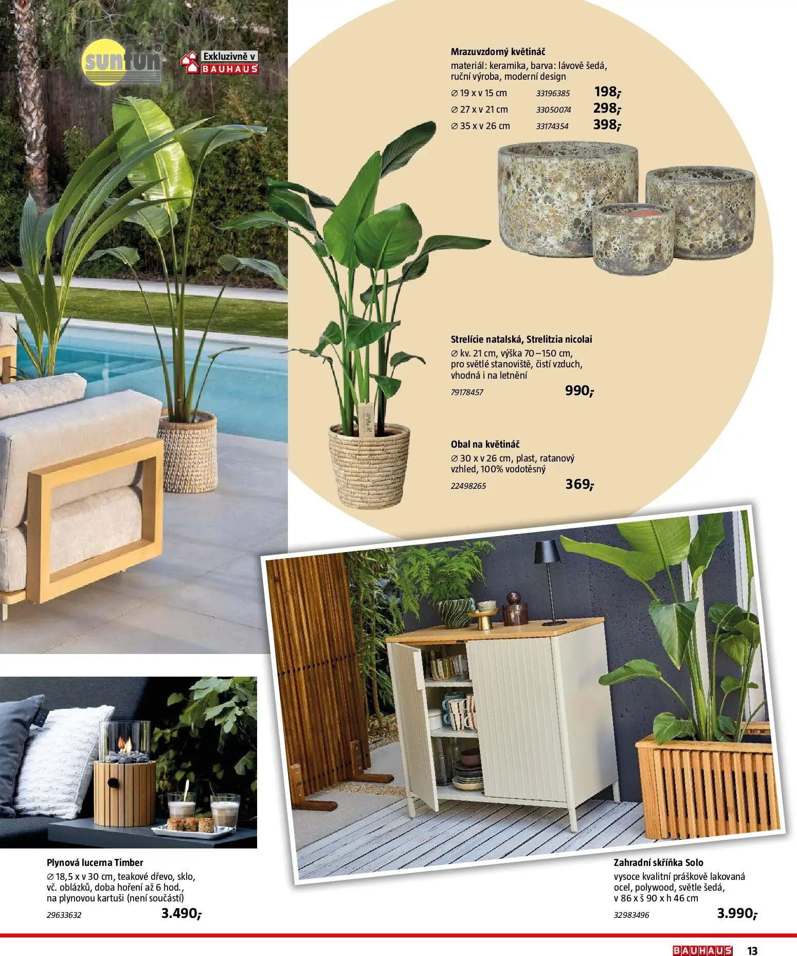 Bauhaus katalog Záhradní nábytek od 08.04.2026 | Strana: 13 | Produkty: Lucerna, Obal na květináč, Skříňka, Květináč