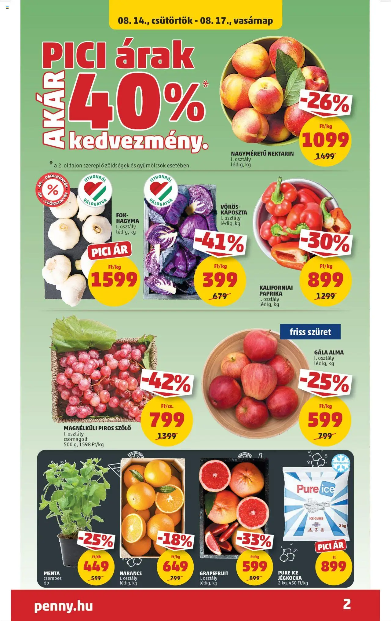 PENNY akciós ujság - amely érvényes a következő dátumtól: 14.08.2025 | Oldal: 2 | Termékek: Nektarin, Jégkocka, Kaliforniai paprika, Grapefruit