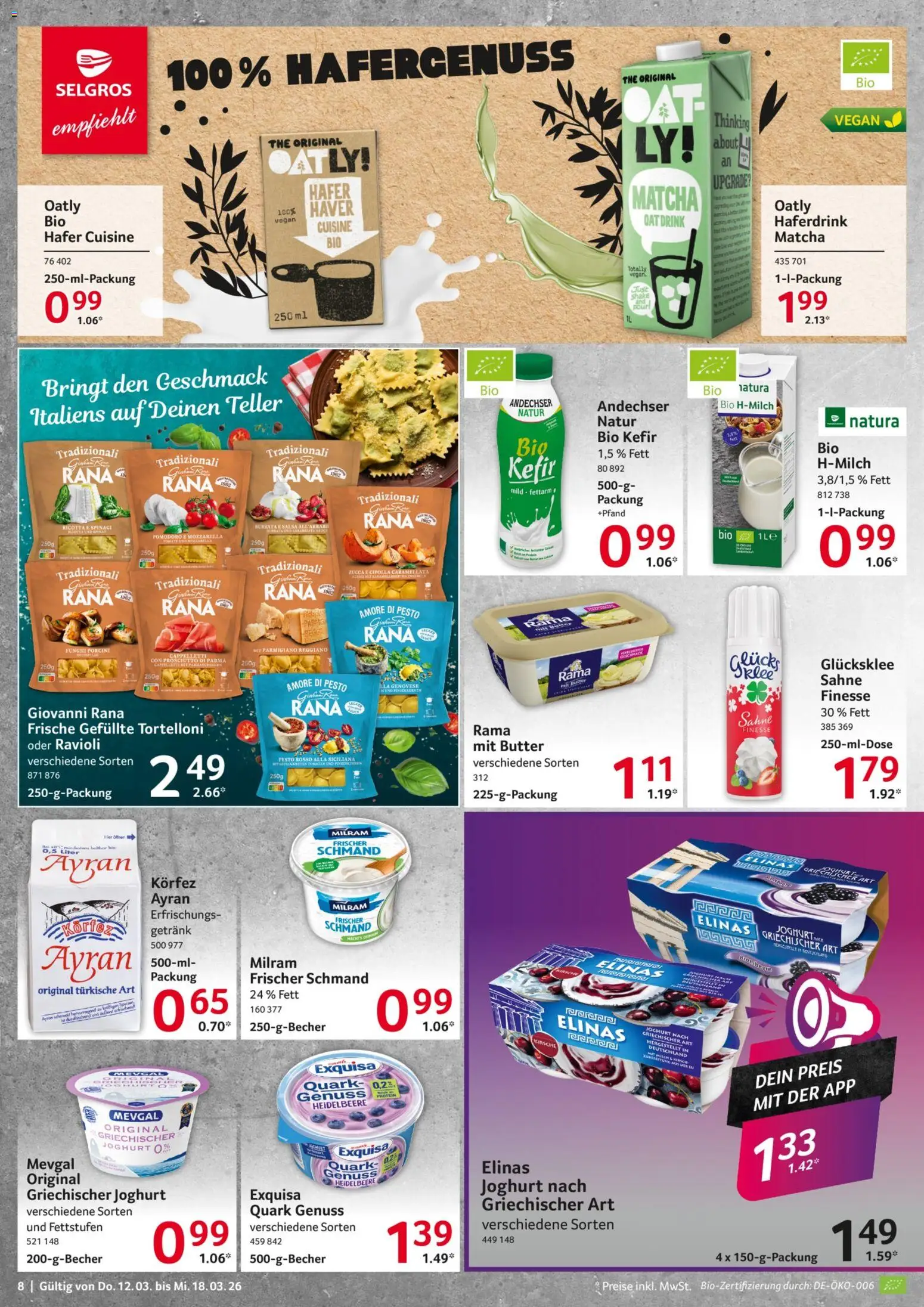 Selgros Prospekt 	 – gültig ab 12.03.2026 | Seite: 8 | Produkte: Quark, Mozzarella, Haferdrink, Exquisa
