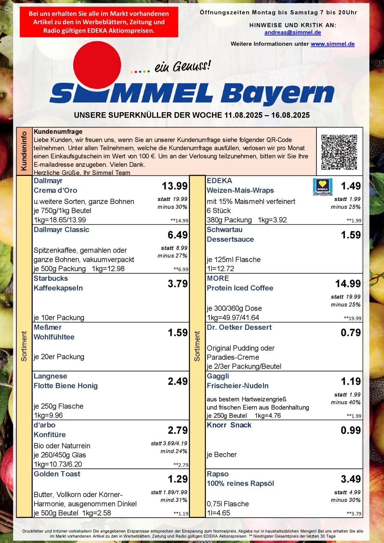 Simmel - Bayern - gültig ab dem 11.08.2025 | Seite: 1 | Produkte: Rapsöl, Knorr, Dallmayr, Radio