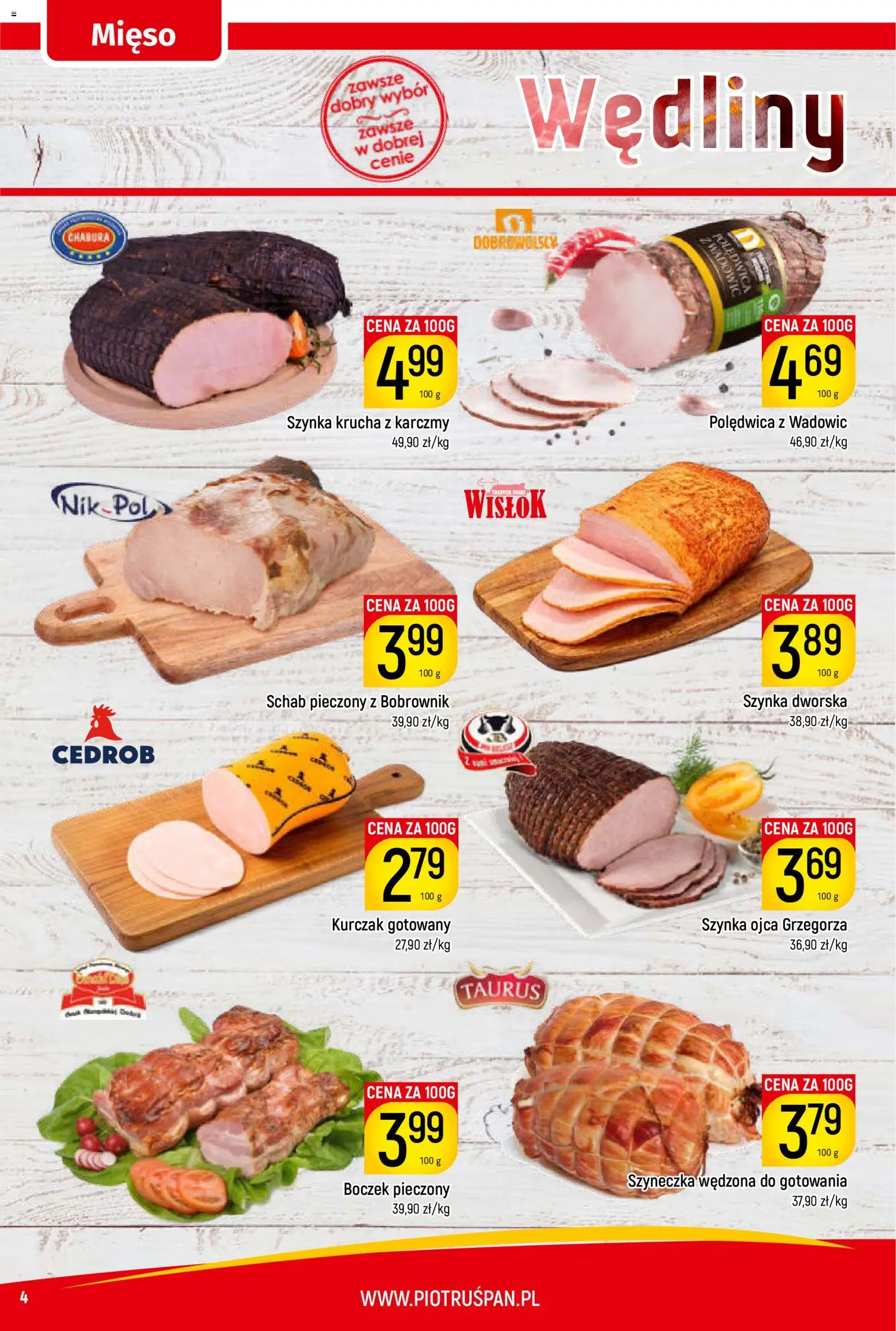 Piotruś Pan gazetka od 26.03.2026 | Strona: 4 | Produkty: Kurczak, Schab, Boczek, Wędliny
