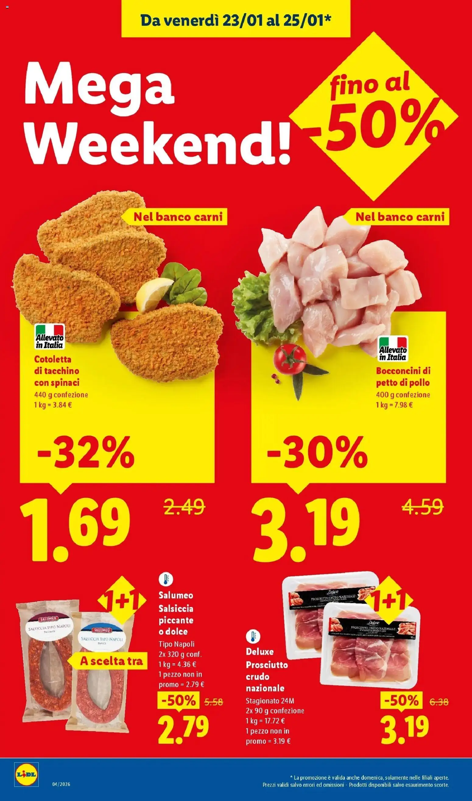 Volantino Lidl del 15.01.2026 | Pagina: 50 | Prodotti: Prosciutto Crudo, Pollo, Salsiccia, Spinaci