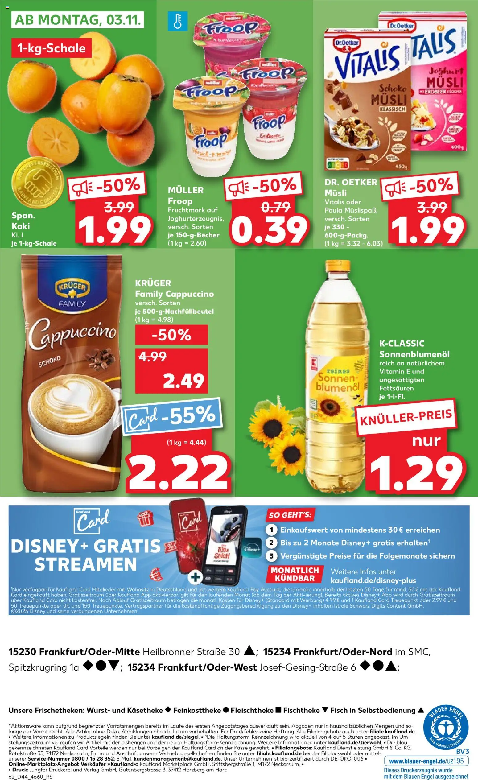 Kaufland prospekt Frankfurt (Oder)	 – gültig ab 30.10.2025 | Seite: 62 | Produkte: Musli, Froop, Sonnenblumenol, Wurst