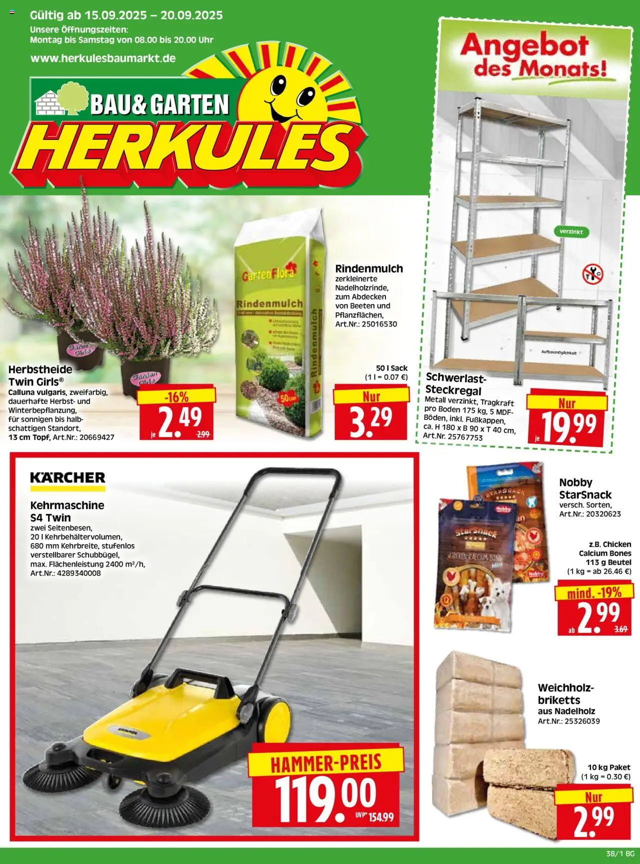 HERKULES - Bau & Garten – gültig ab 15.09.2025 | Seite: 1 | Produkte: Rindenmulch, Uhr