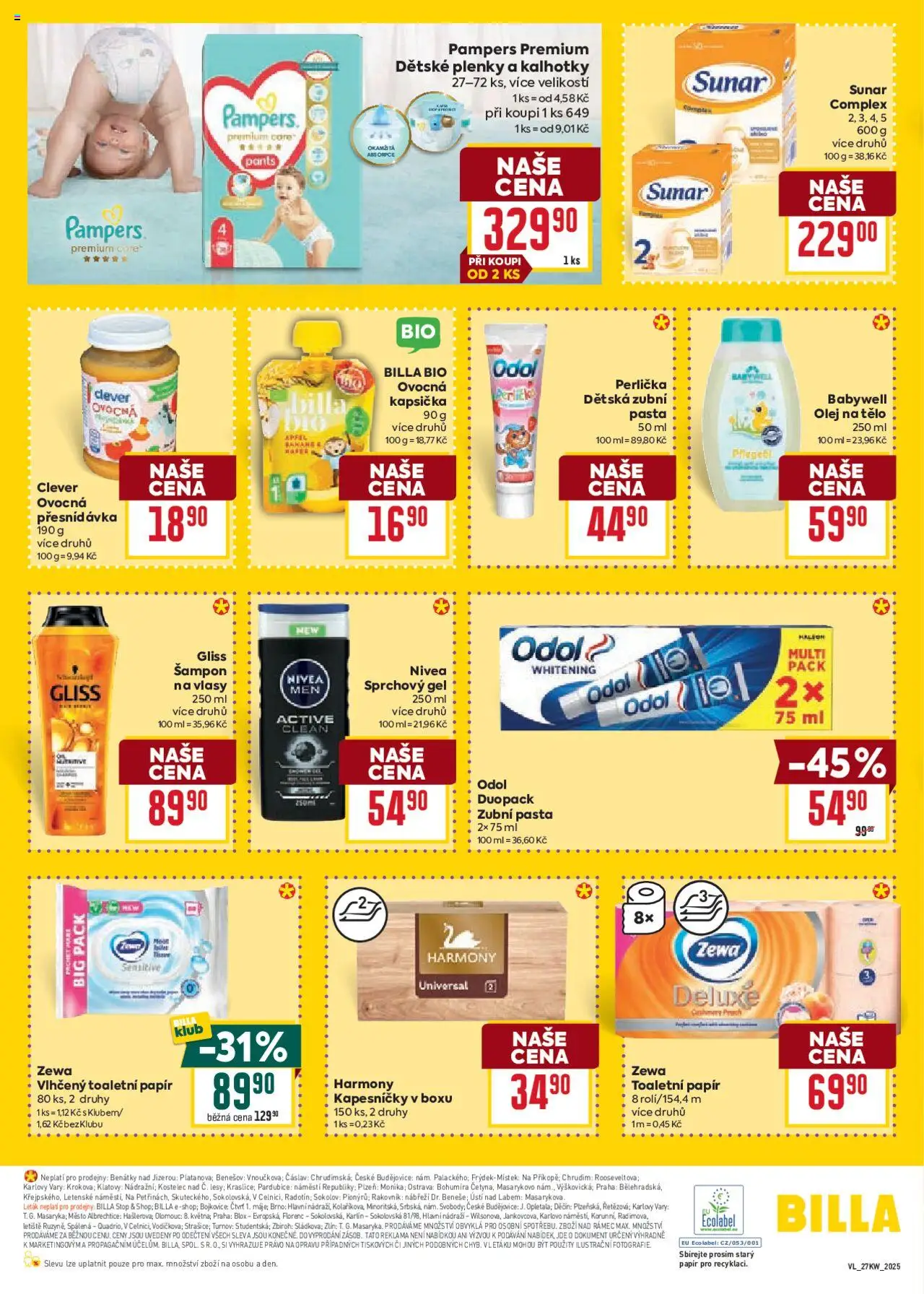 Billa Velký leták od 02.07.2025 | Strana: 26 | Produkty: Sprchový gel, Zubní pasta, Olej, Sunar Complex