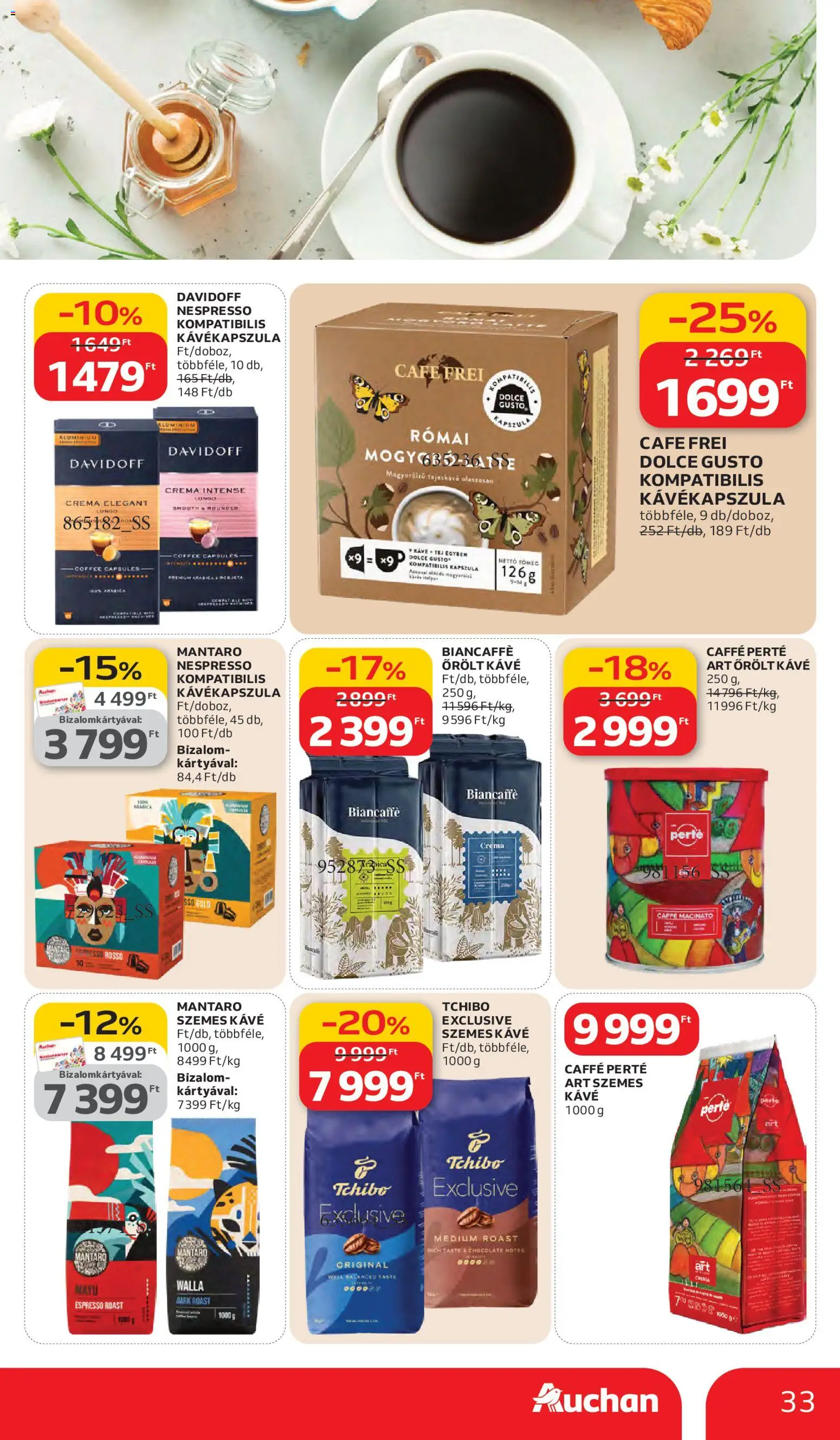 Auchan akciós ujság - amely érvényes a következő dátumtól: 05.03.2026 | Oldal: 33 | Termékek: Dolce Gusto, Kávékapszula, Kávé, Szemes kávé