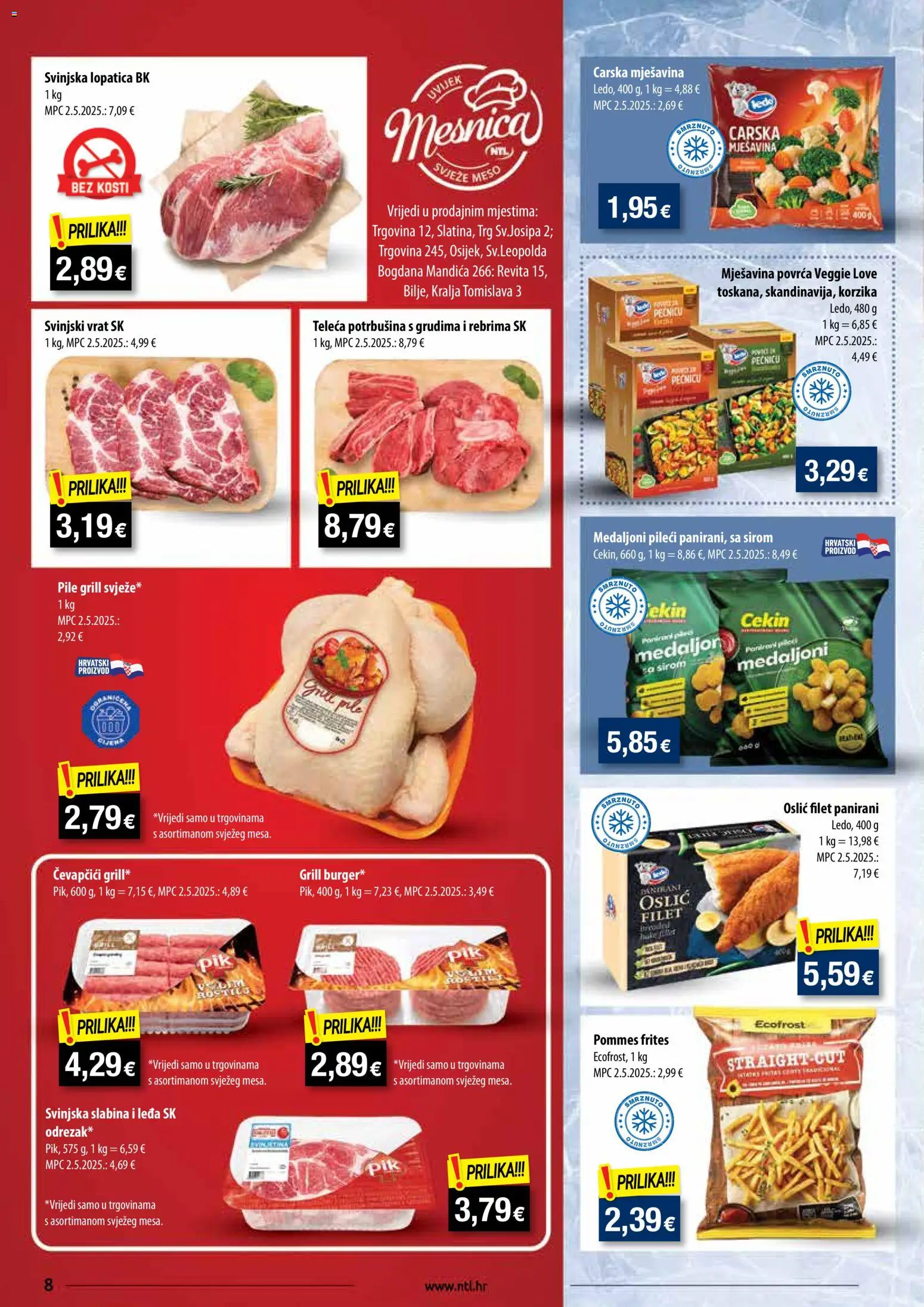 NTL katalog | vrijedi od 11.03.2026 | Stranica: 8 | Proizvodi: Svinjski vrat, Pommes frites, Meso, Ćevapčići