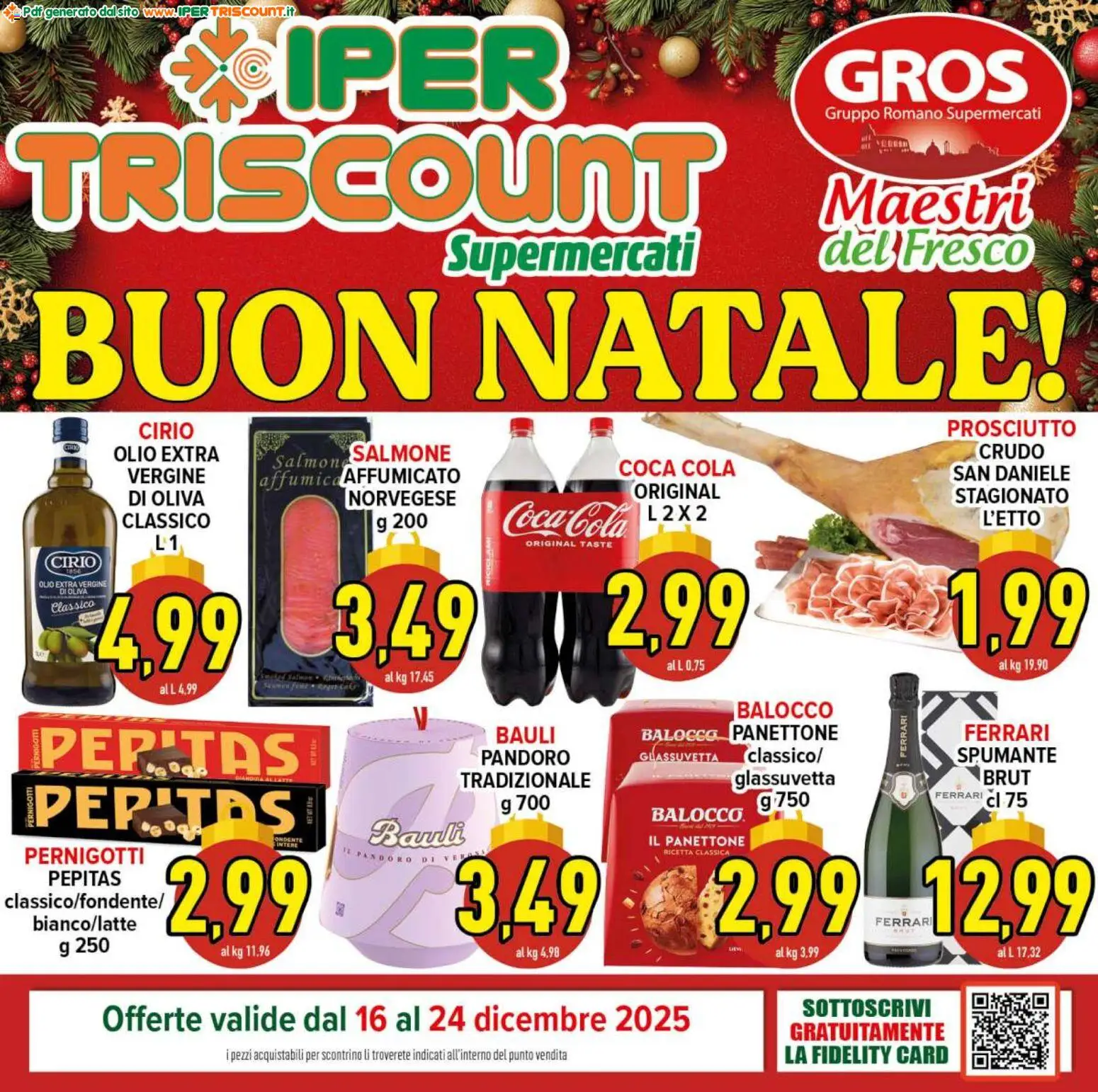 Volantino Ipertriscount del 16.12.2025 | Pagina: 1 | Prodotti: Salmone, Prosciutto, Panettone, Spumante