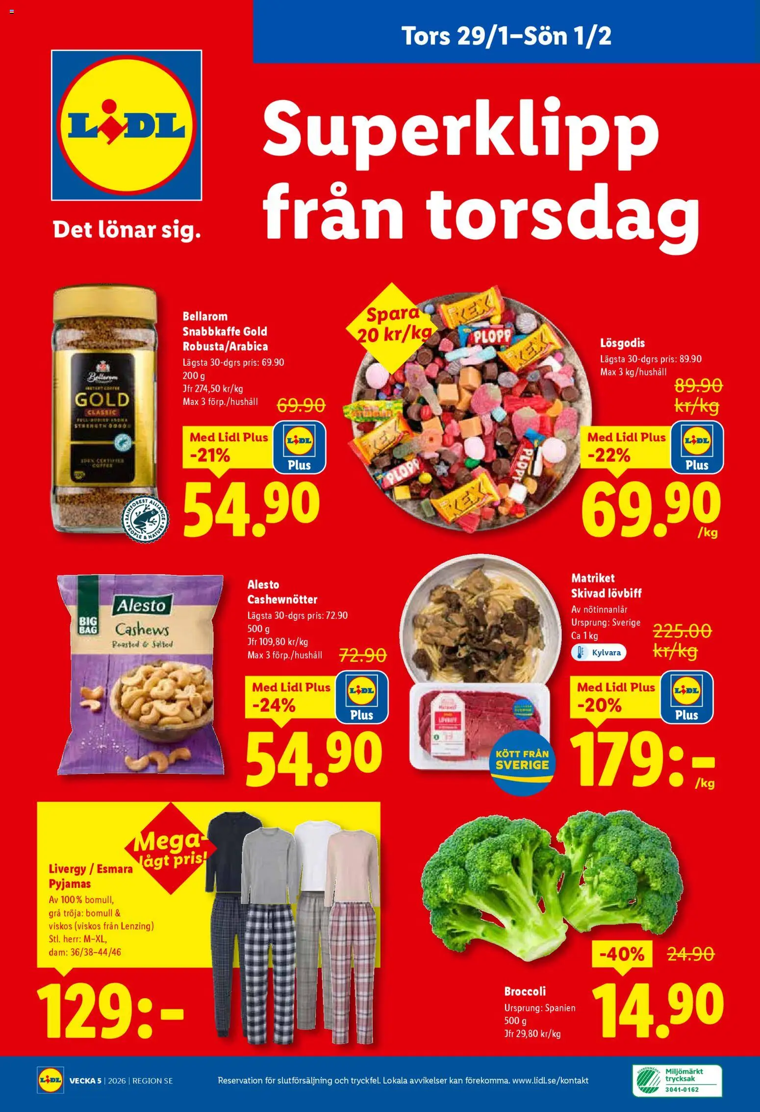 Lidl reklamblad aktuell från 26.01.2026 | Sida: 28 | Produkter: Cashewnötter, Lövbiff, Tröja, Pyjamas