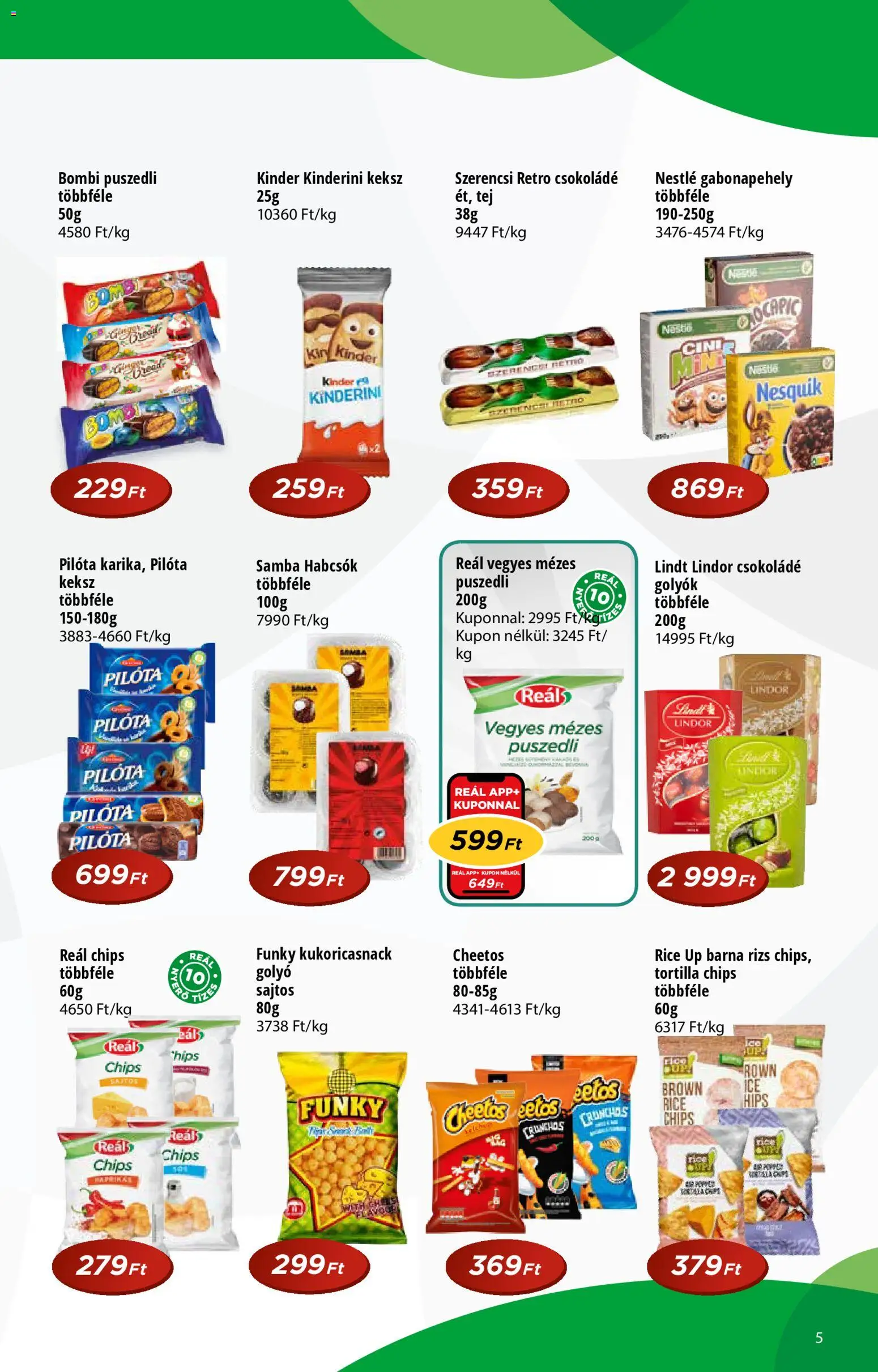 Reál akciós ujság - amely érvényes a következő dátumtól: 29.10.2025 | Oldal: 5 | Termékek: Cheetos, Puszedli, Nesquik, Keksz