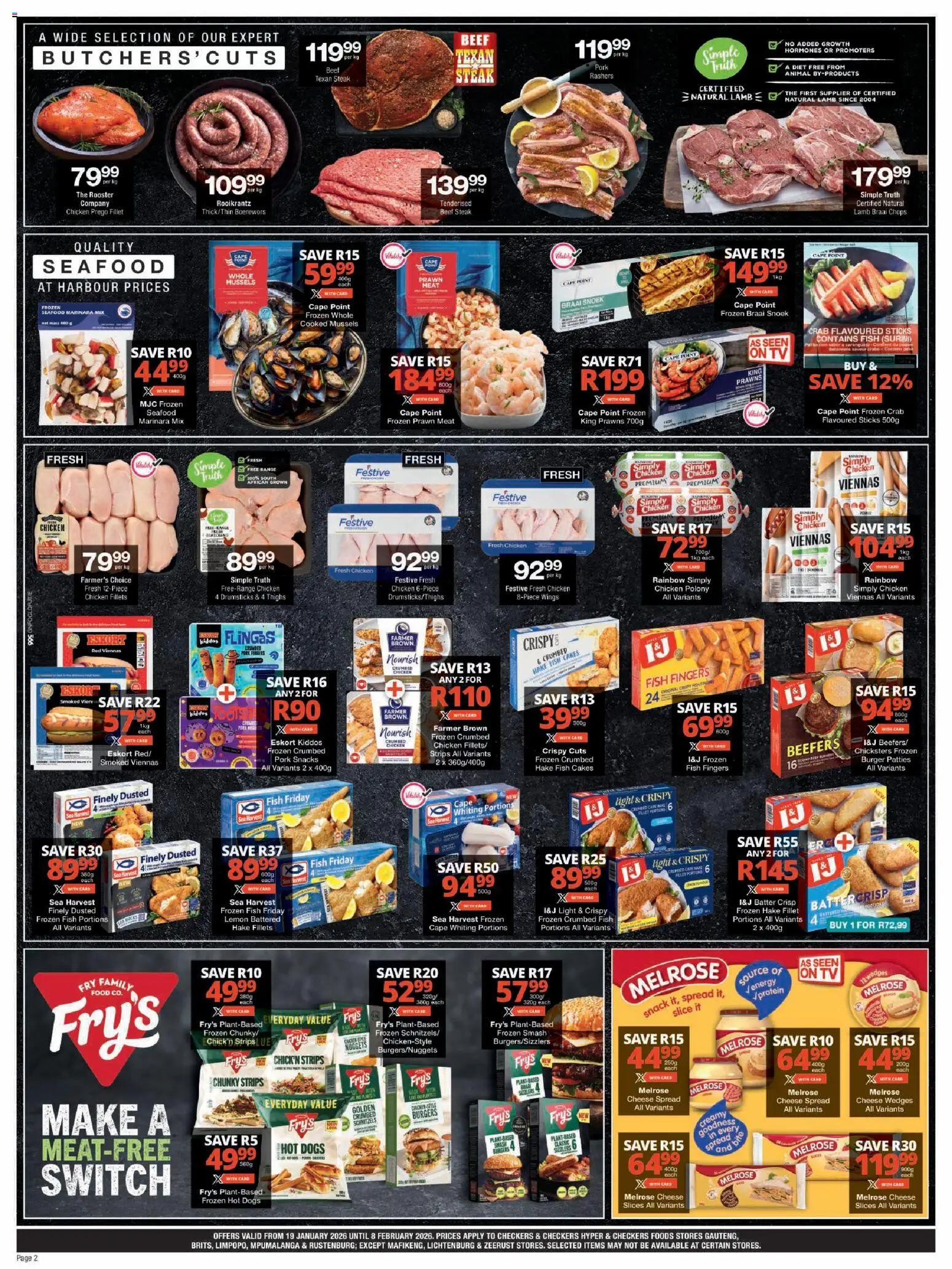 New Checkers catalogue – valid from 19.01.2026 | Page: 2 | Products: Boerewors, Polony, Chicken, Fish