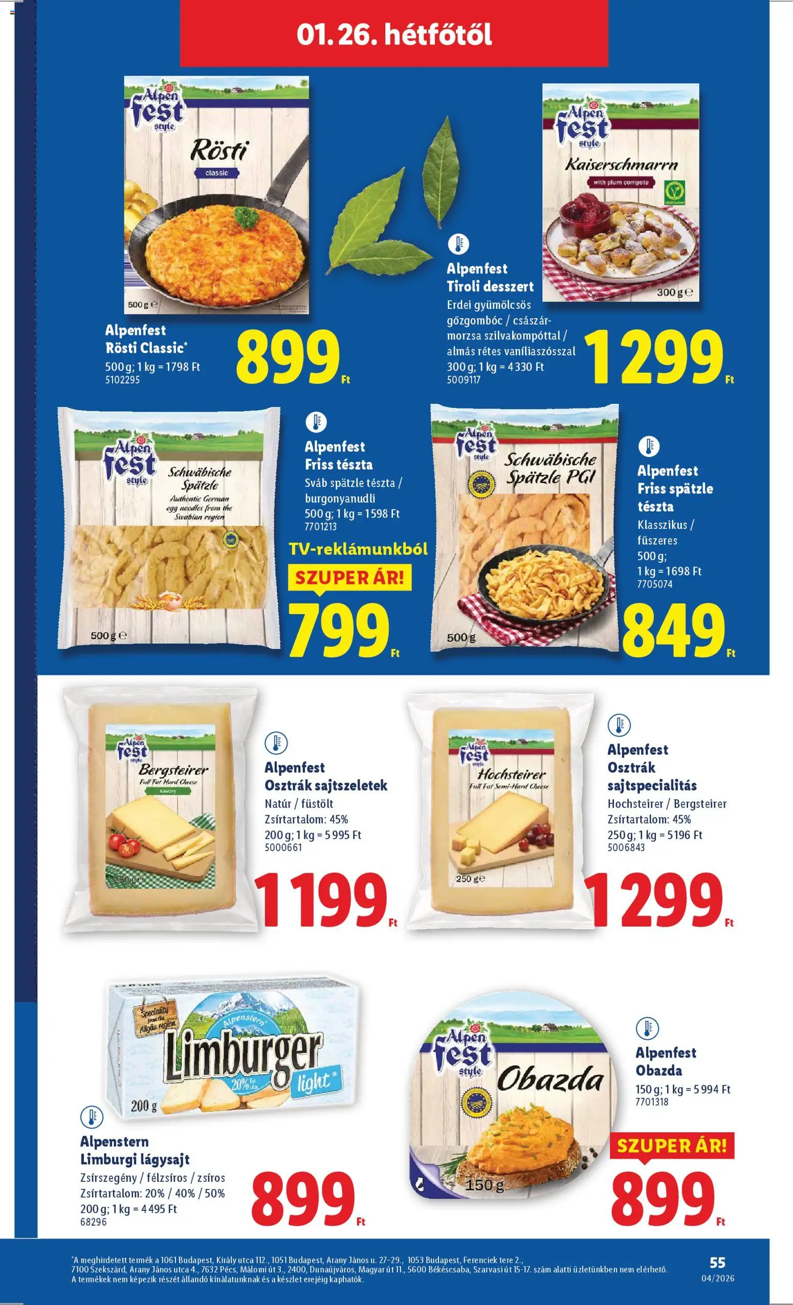 Lidl akciós ujság - amely érvényes a következő dátumtól: 22.01.2026 | Oldal: 55 | Termékek: Rösti, Tészta