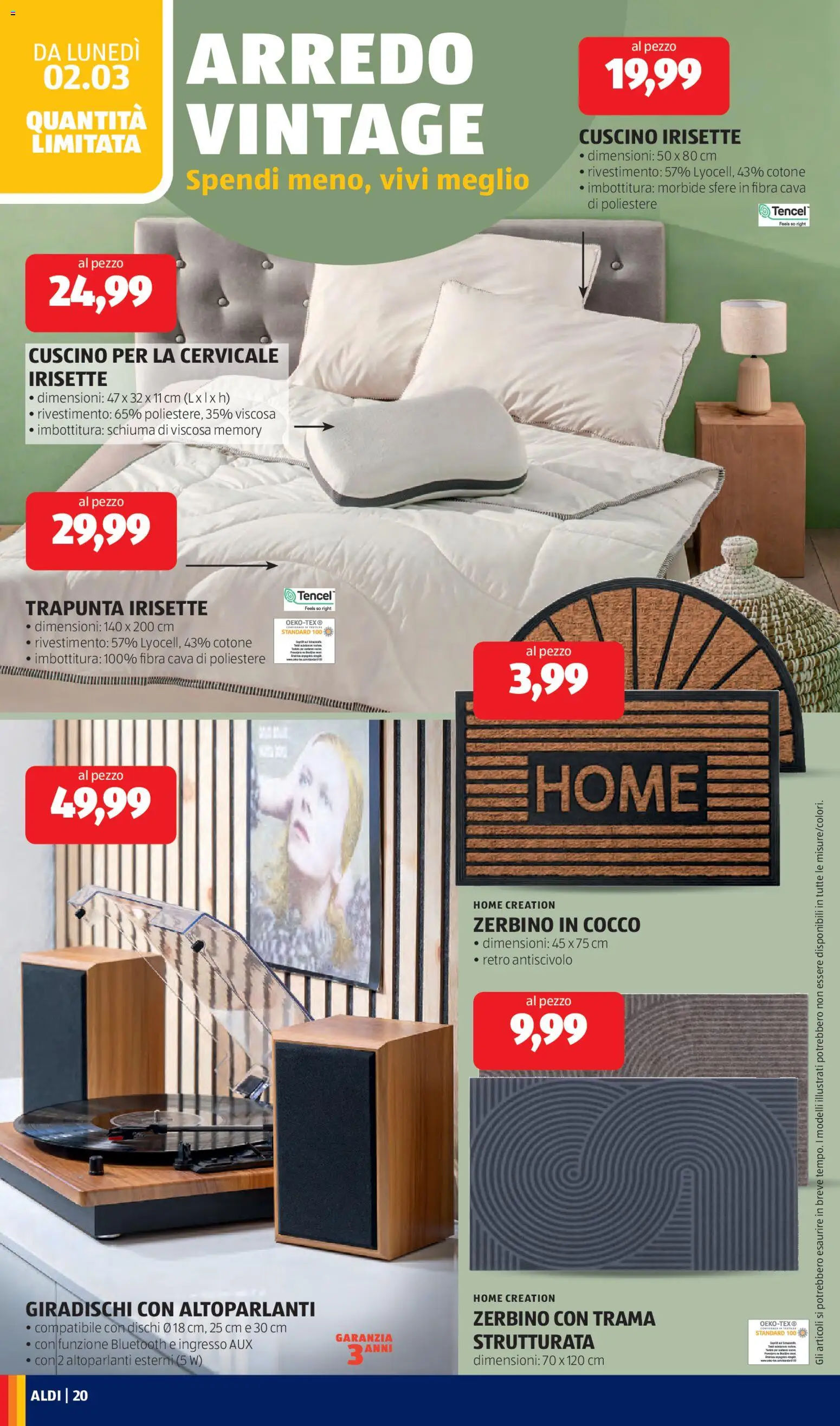 Volantino Aldi del 02.03.2026 | Pagina: 20 | Prodotti: Trapunta, Cocco, Cuscino, Zerbino