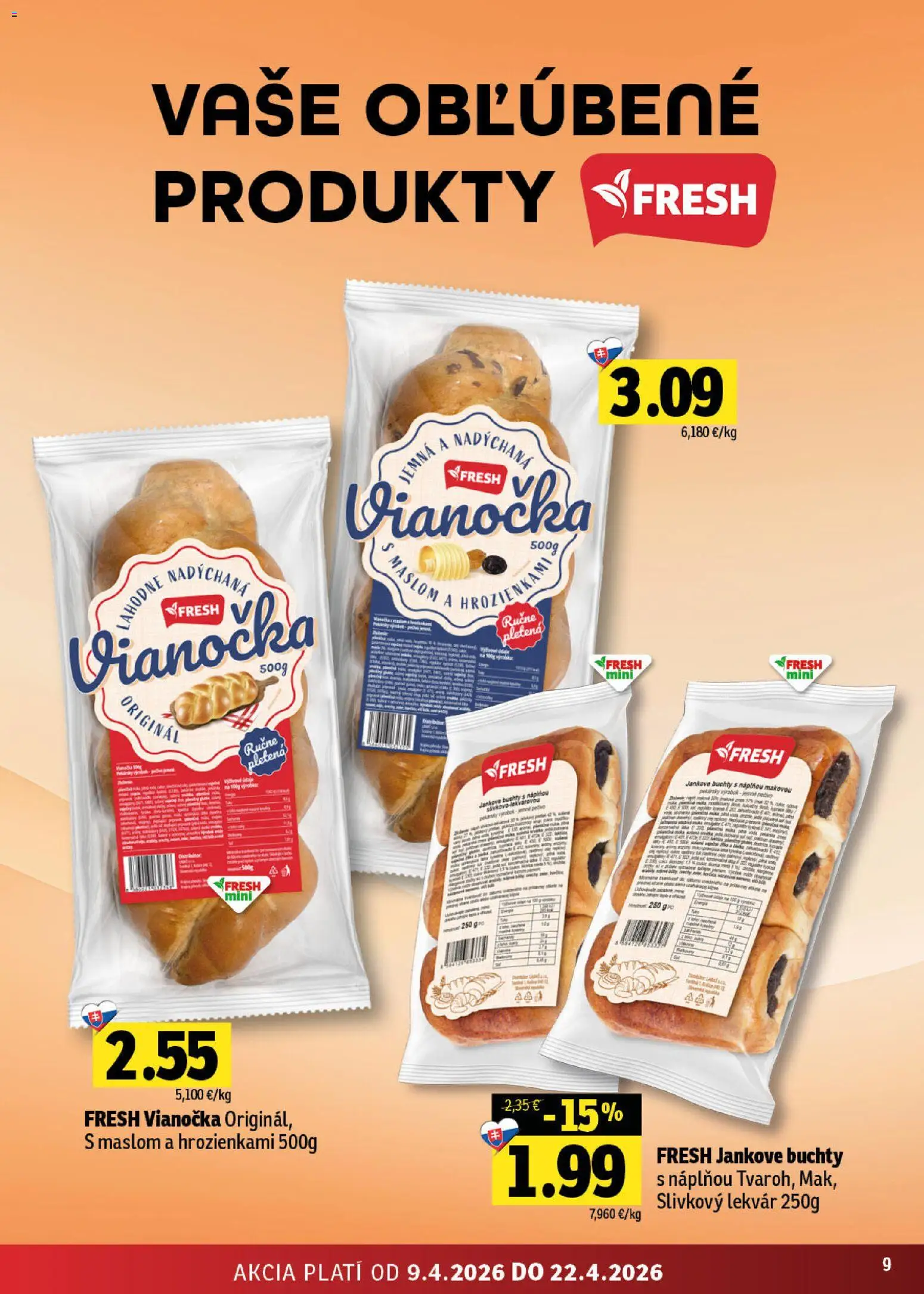 Nové Fresh akcie – leták je platný od 09.04.2026 | Strana: 9 | Produkty: Vianočka