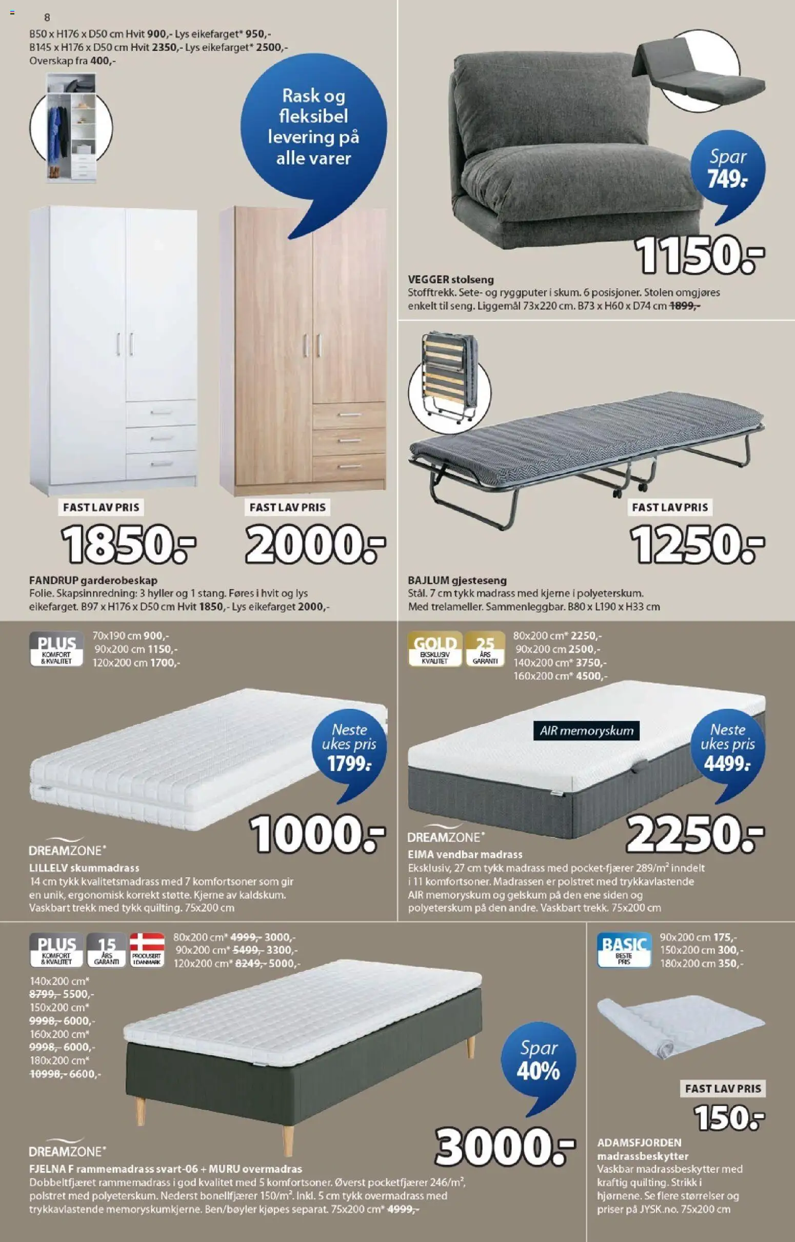 {H1} | Side: 8 | Produkter: Overmadrass, Garderobeskap, Madrass, Gjesteseng