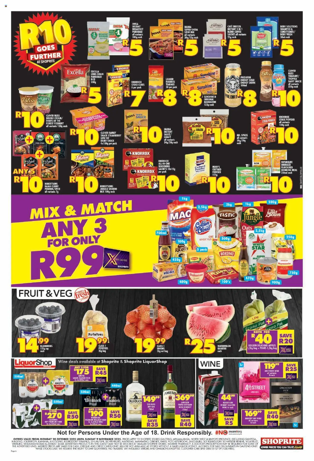 New Shoprite catalogue – valid from 20.10.2025 | Page: 6 | Products: Blueberries, Corn, Potatoes, Fruit