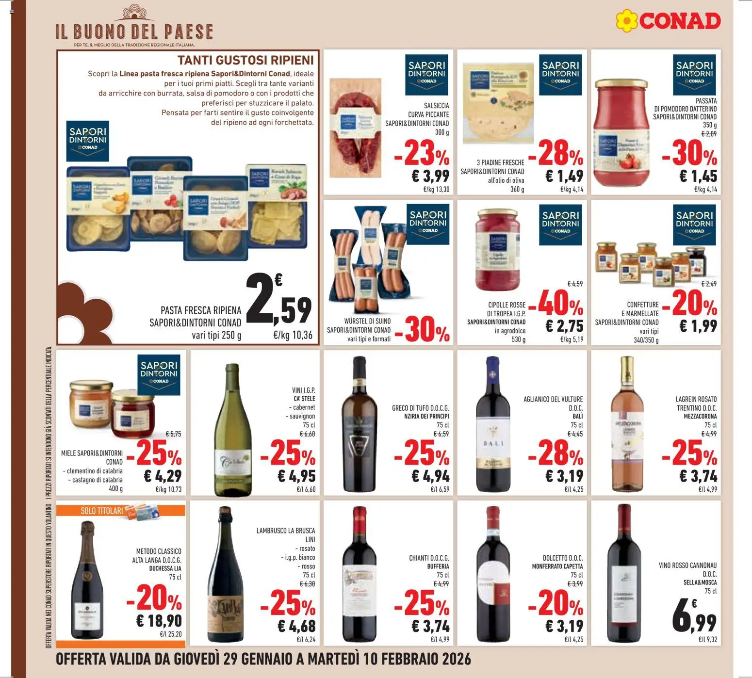 Volantino Conad del 29.01.2026 | Pagina: 16 | Prodotti: Salsa, Suino, Salsiccia, Vino rosso