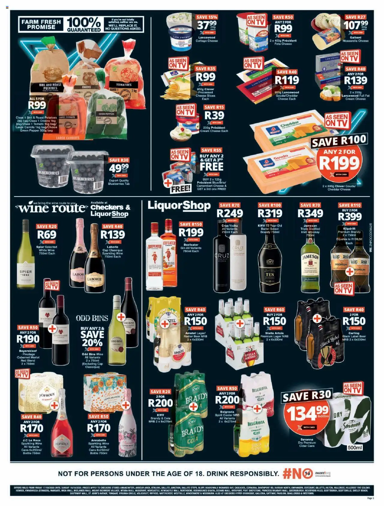 New Checkers catalogue – valid from 17.10.2025 | Page: 3 | Products: Brandy, Wine, Gin, Potatoes