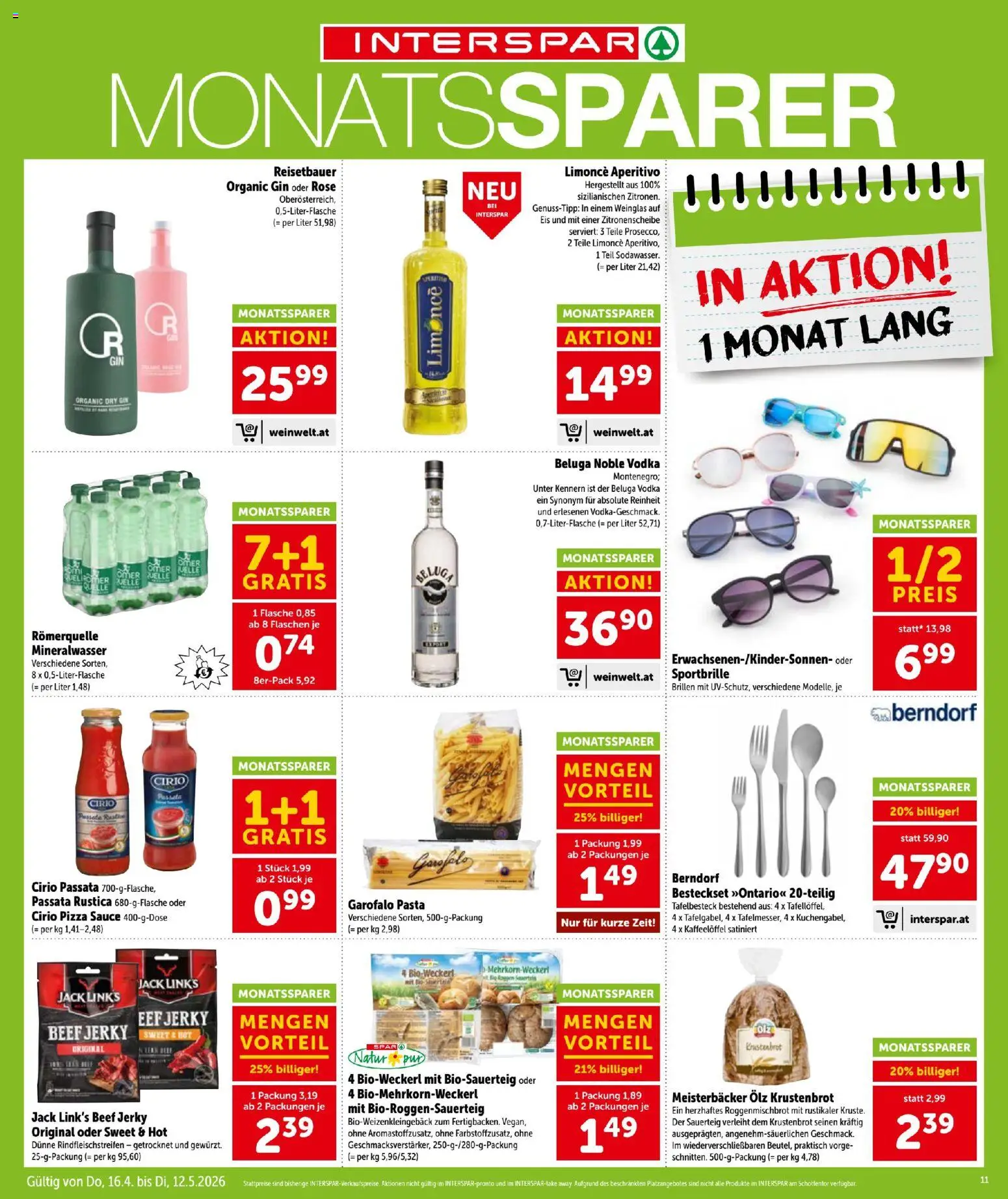 Interspar - Flugblatt gültig ab 16.04.2026 | Seite: 11 | Produkte: Gin, Pasta, Eis, Pizza