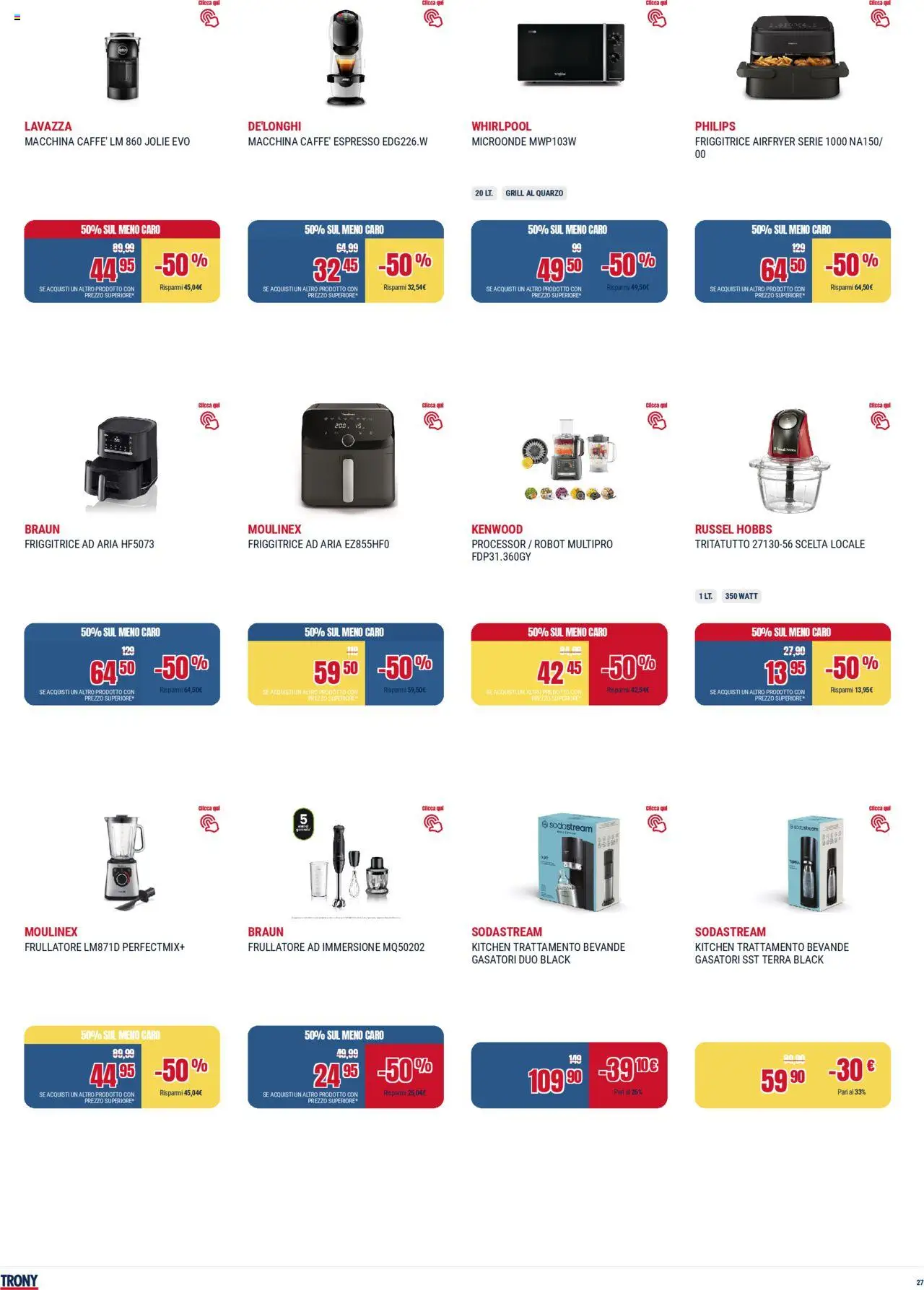 Volantino Trony del 21.08.2025 | Pagina: 27 | Prodotti: Microonde, Tritatutto, Lavazza, Robot