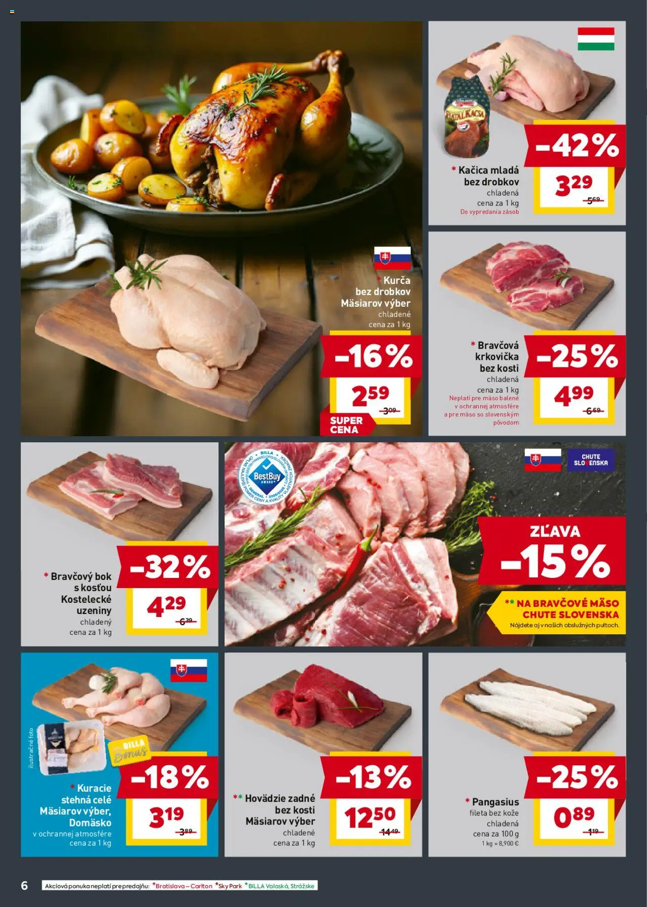 Billa leták │ platný od 20.08.2025 | Strana: 6 | Produkty: Bravčová krkovička, Kačica, Krkovička, Bravčové mäso