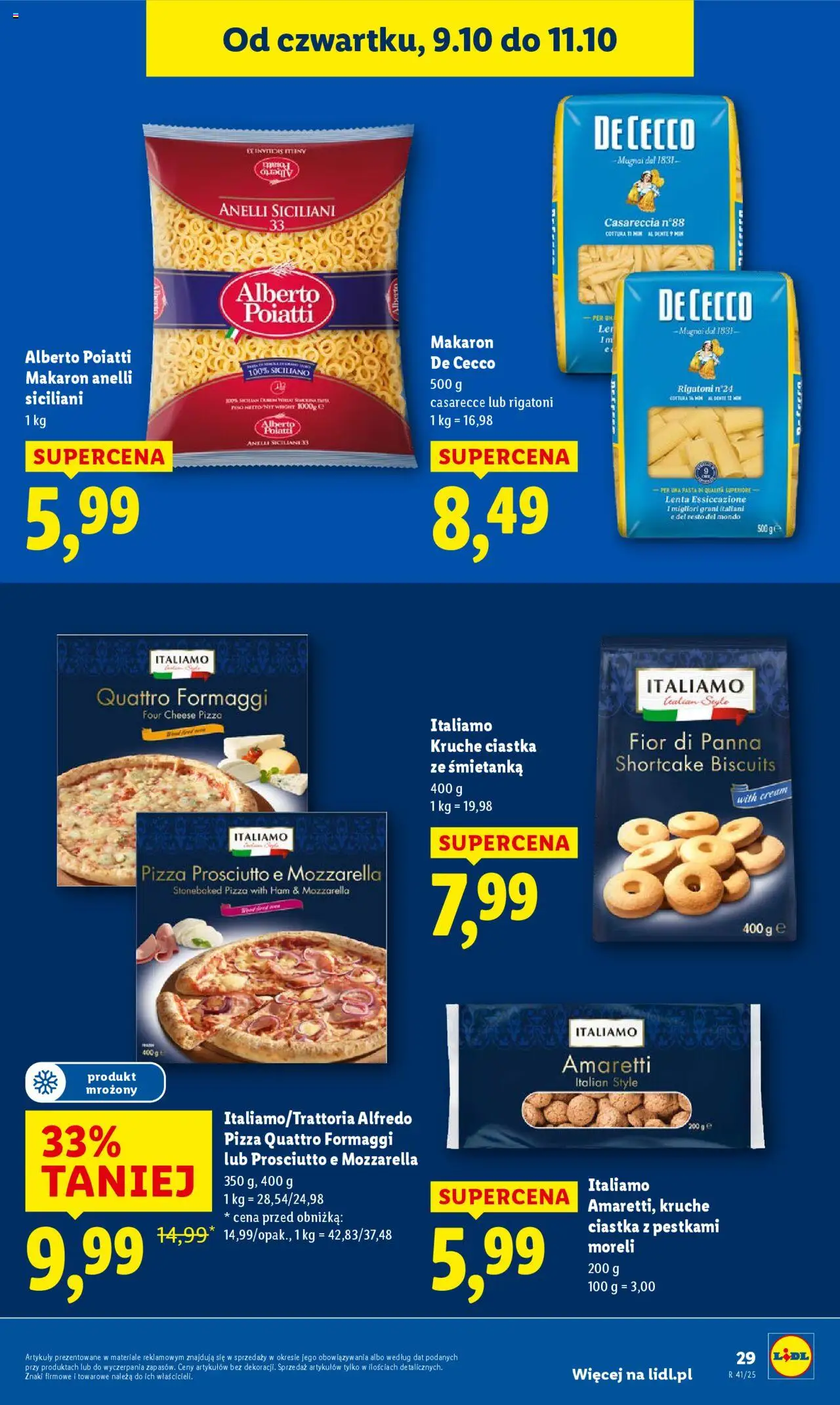 Lidl Gazetka od 09.10.2025 | Strona: 35 | Produkty: Prosciutto, Pizza, Mozzarella, Makaron