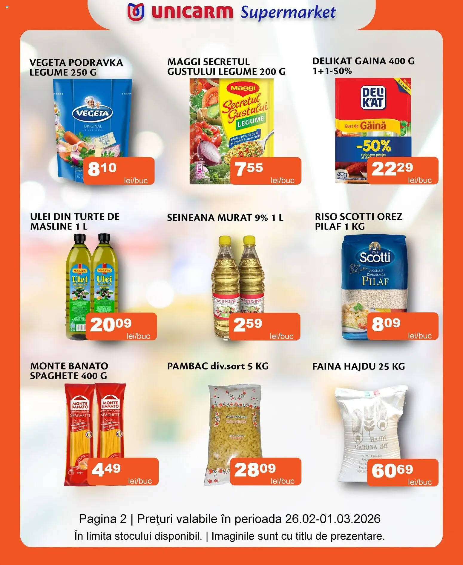 Noul catalog Unicarm – valabil de la 26.02.2026 | Pagină: 4 | Produse: Măsline, Făină, Orez, Legume