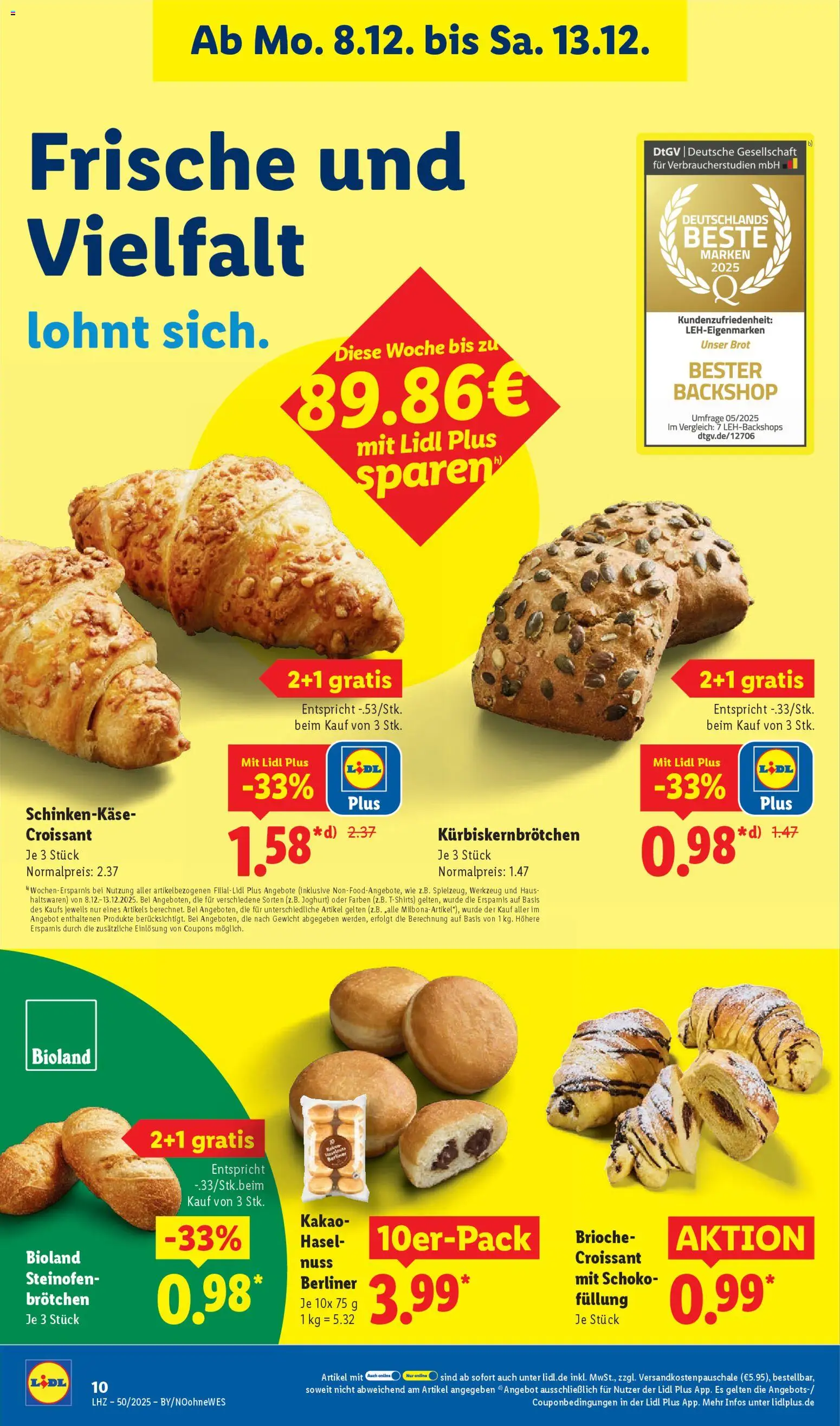 Lidl Prospekt Uffenheim – gültig ab 08.12.2025 | Seite: 18 | Produkte: Berliner, Joghurt, Croissant, Brot