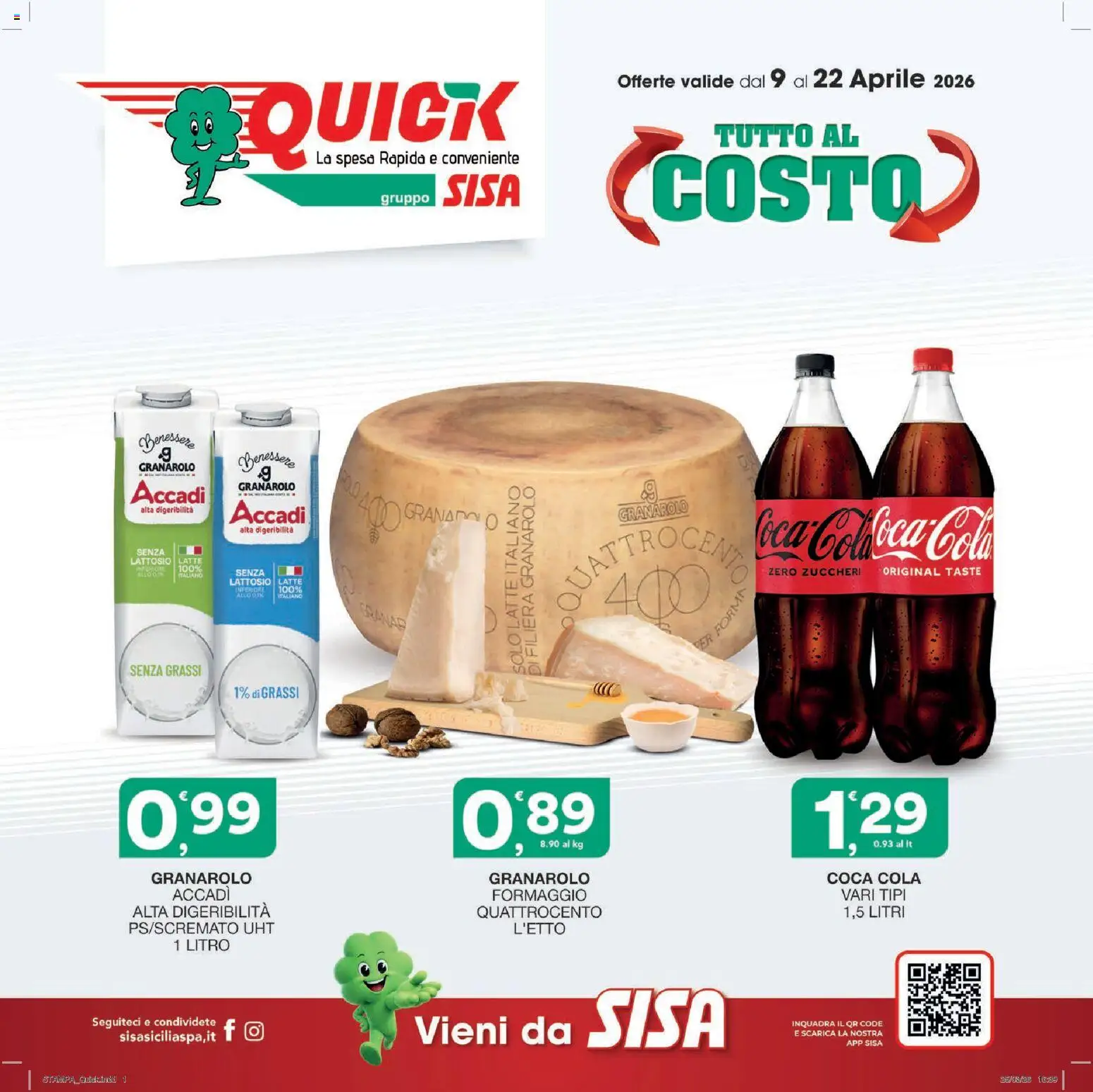 Volantino SISA del 09.04.2026 | Pagina: 1 | Prodotti: Latte, Formaggio, Coca Cola
