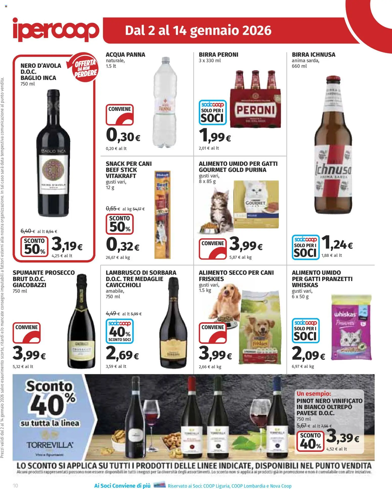 Volantino Ipercoop del 02.01.2026 | Pagina: 10 | Prodotti: Acqua Panna, Birra, Prosecco, Spumante