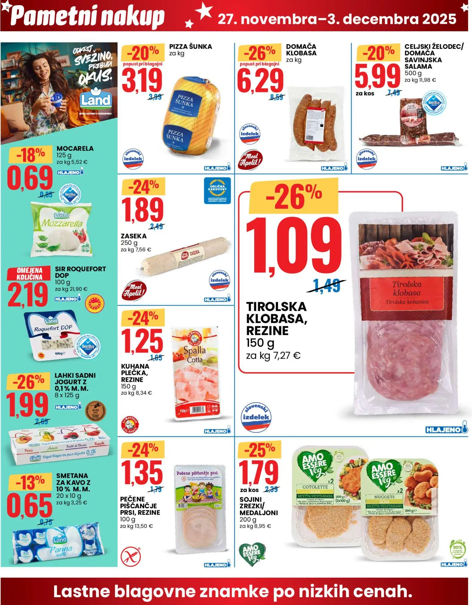 Novi Eurospin katalog ponudbe – veljaven od 27.11.2025 | Stran: 6 | Izdelki: Jogurt, Salama, Sunka, Smetana