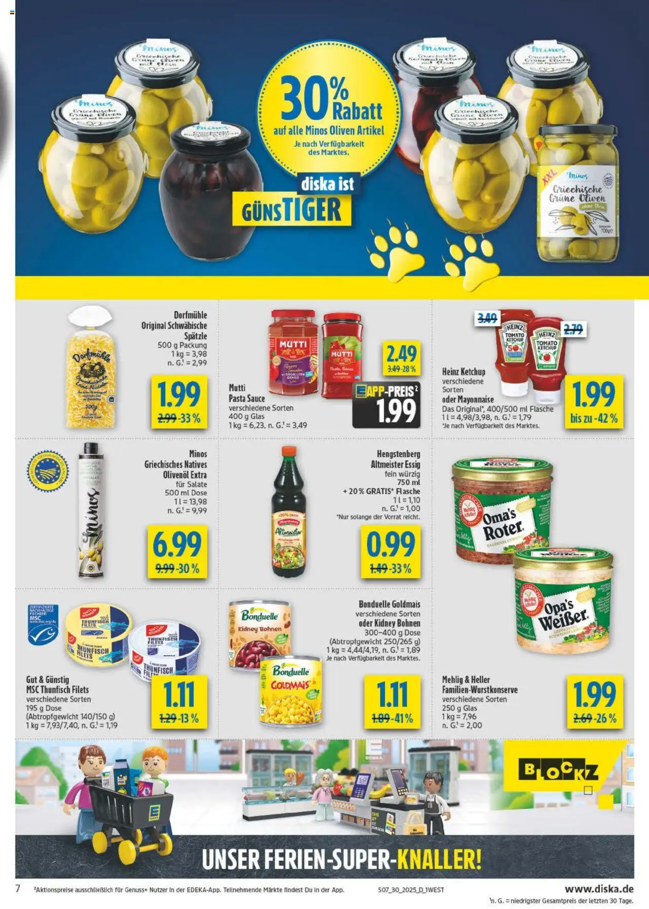 Diska - Bayern - gültig ab dem 21.07.2025 | Seite: 7 | Produkte: Thunfisch, Heinz ketchup, Olivenol, Pasta