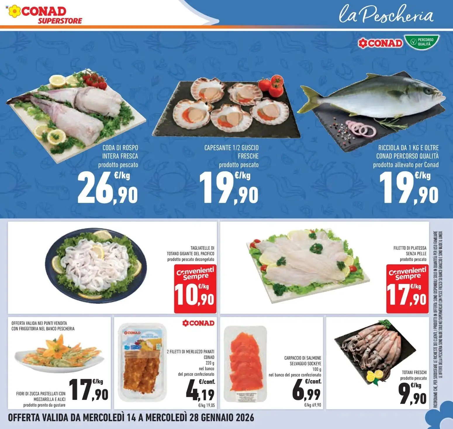 Volantino Conad del 14.01.2026 | Pagina: 25 | Prodotti: Salmone, Tagliatelle, Mozzarella, Alici