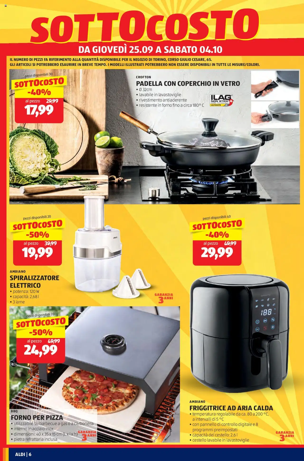 Volantino Aldi del 25.09.2025 | Pagina: 6 | Prodotti: Pizza, Barbecue a gas, Lavastoviglie, Friggitrice