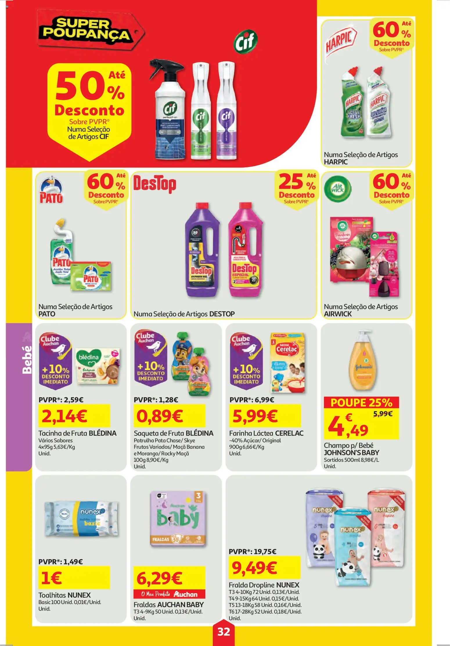 Auchan folheto │ válido de 26.03.2026 | Página: 32 | Produtos: Farinha láctea, Banana, Fraldas, Maça