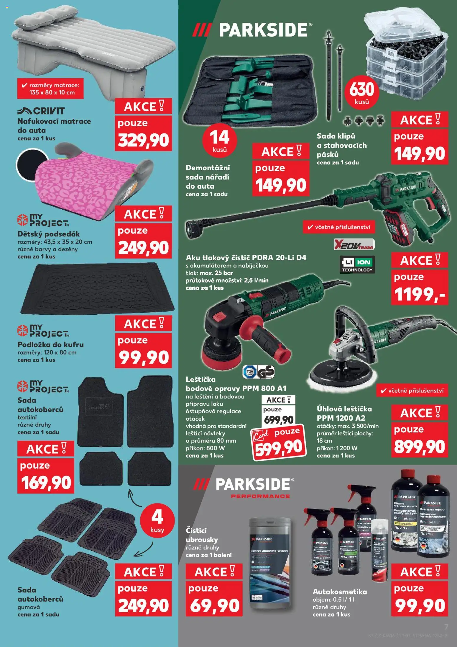 Kaufland leták - Plzeň Bory od 15.04.2026 | Strana: 7 | Produkty: Parkside, Nafukovací matrace, Tlakový čistič, Aku tlakový čistič