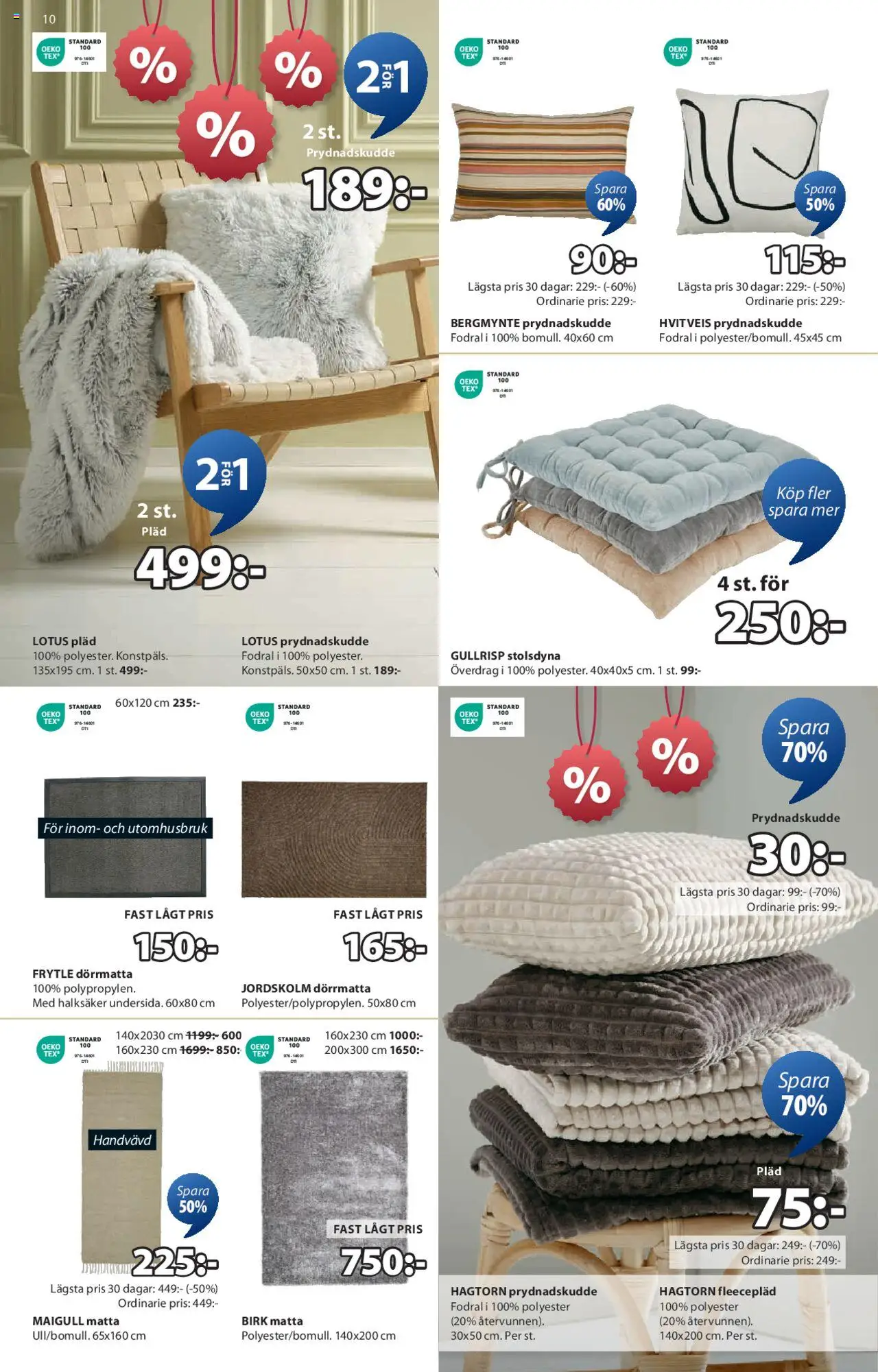 JYSK reklamblad aktuell från 09.06.2025 | Sida: 10 | Produkter: Prydnadskudde, Pläd, Matta, Dörrmatta